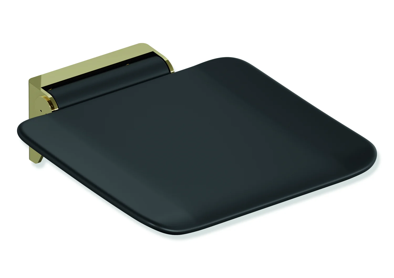 HEWI Klappsitz System 900, Wandkonsole aus Edelstahl, Sitzfläche schwarz, 350x340mm