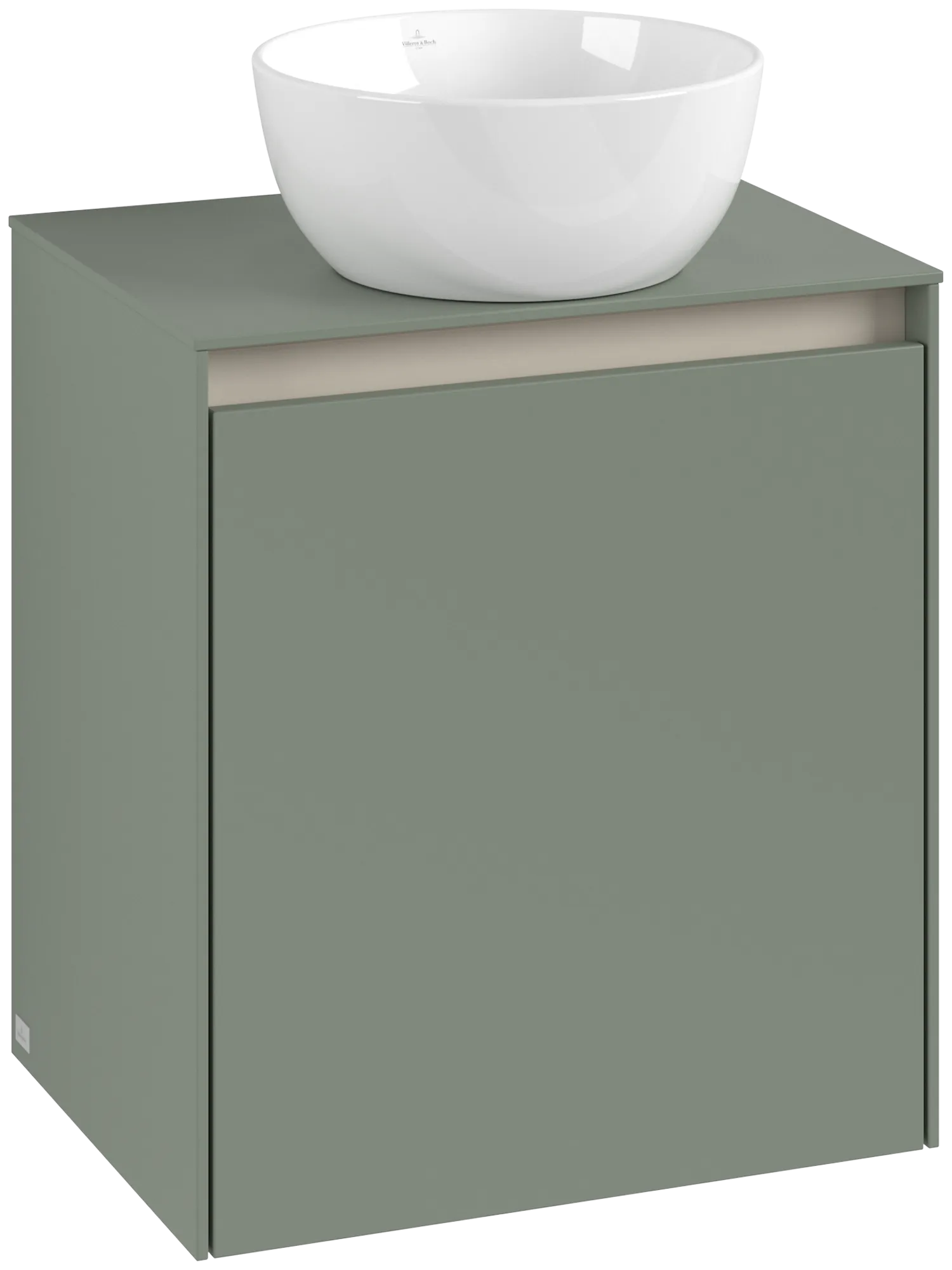 Villeroy & Boch Waschtischunterschrank „Collaro“ 500 × 548 × 380 mm Soft Green, für Becken mittig, Anschlag rechts, mit Beleuchtung Villeroy & Boch Waschtischunterschrank „Collaro“ 500 × 548 × 380 mm Soft Green, für Becken mittig, Anschlag rechts, mit Beleuchtung