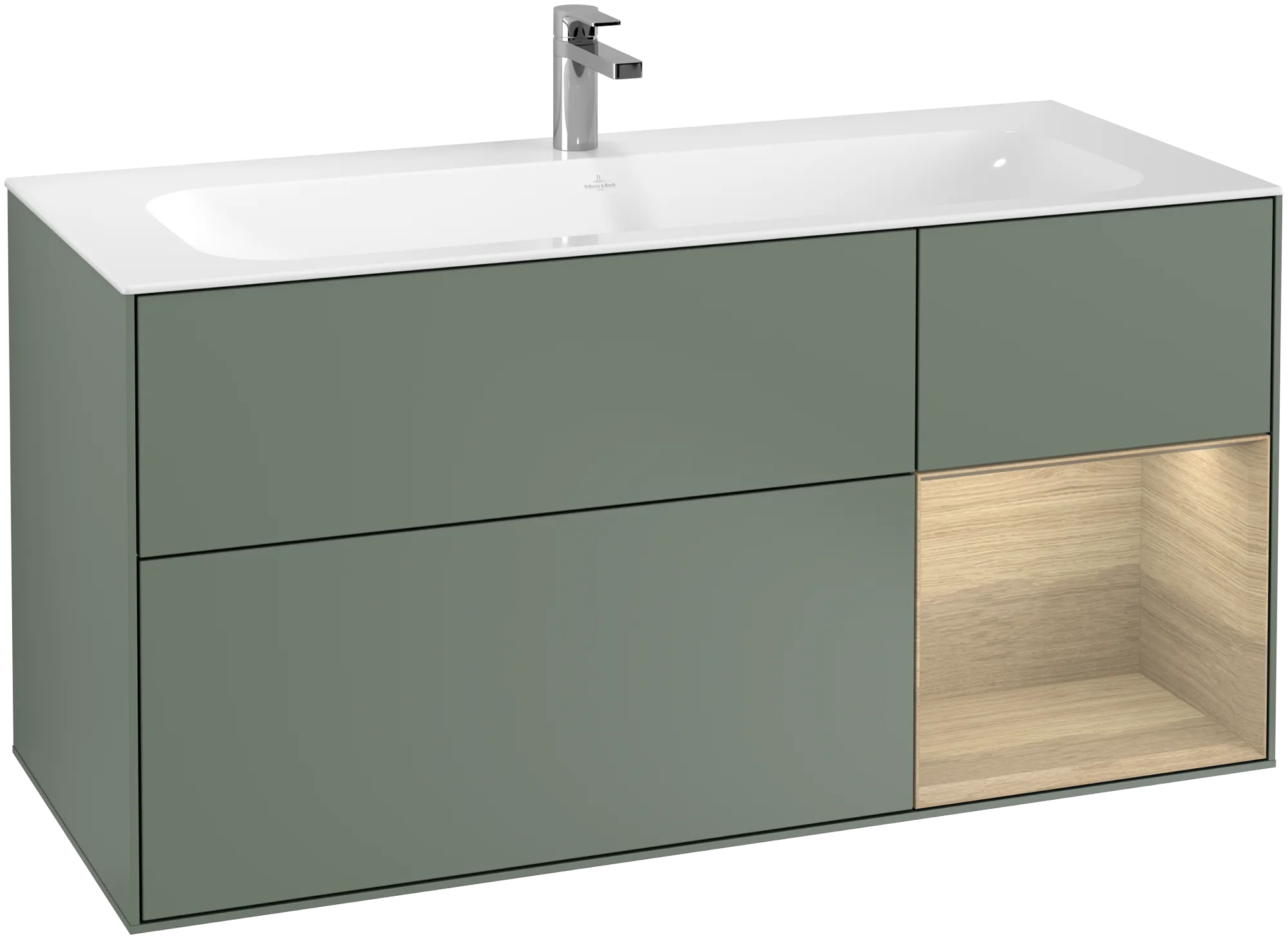 Villeroy & Boch Finion Waschbeckenunterschrank G07 1196x591x498mm Olive Matt Lacquer / Oak Veneer