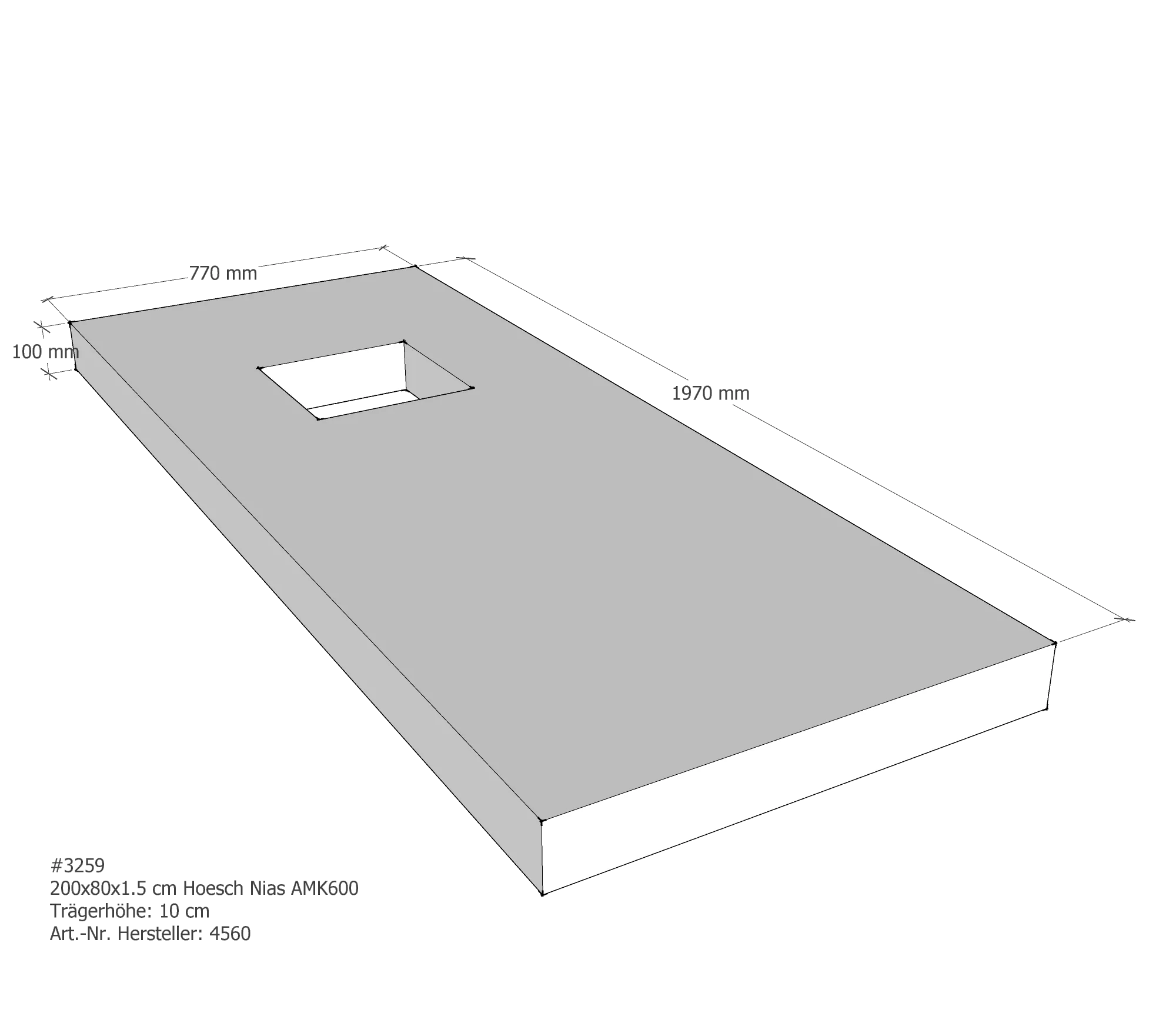 Duschwannenträger für Hoesch Nias 200 × 80 × 1,5 cm Breite: 80 cm / Länge: 200 cm