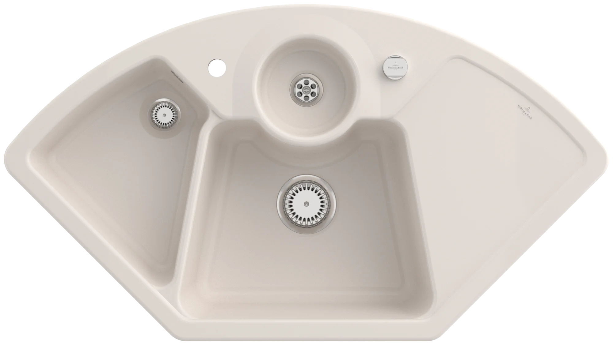 Villeroy & Boch Eckspüle Solo Eck Crema CeramicPlus 1075x600 mm, Höhe 205 mm, Innentiefe 185 mm, Ablauf 90 mm, Gewicht 30,59 kg
