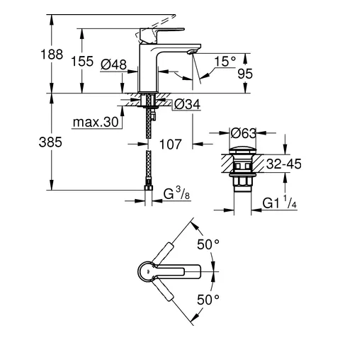 Einhand-Waschtischbatterie Lineare 23791_1, XS-Size, Einlochmontage, glatter Körper, Push-open Ablaufgarnitur 1 1/4″, chrom Einhand-Waschtischbatterie Lineare 23791_1, XS-Size, Einlochmontage, glatter Körper, Push-open Ablaufgarnitur 1 1/4″, chrom