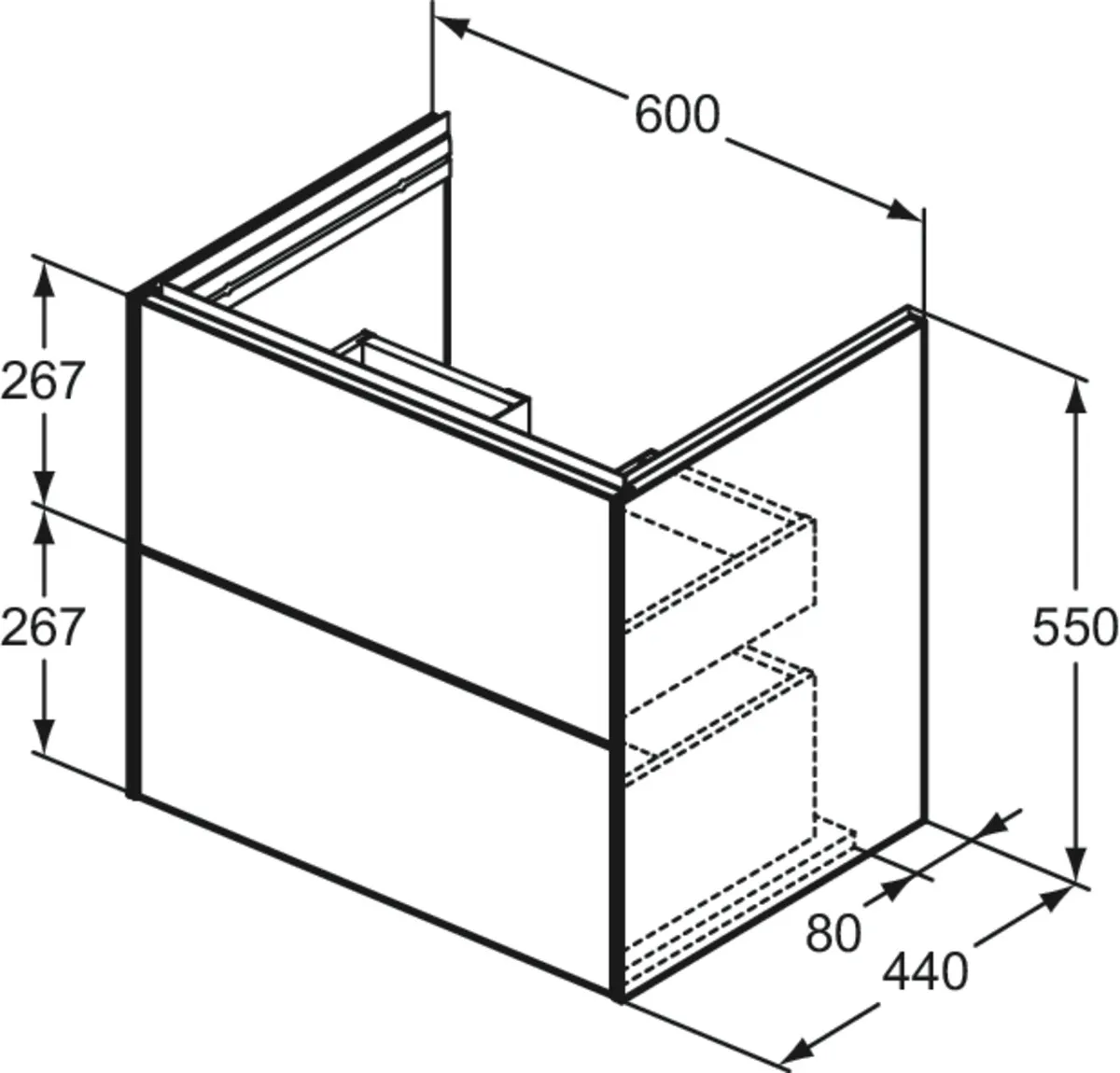 Ideal Standard Waschtischunterschrank „Conca“ 60 × 54,3 × 44 cm Eiche geflammt Furnier Ideal Standard Waschtischunterschrank „Conca“ 60 × 54,3 × 44 cm Eiche geflammt Furnier