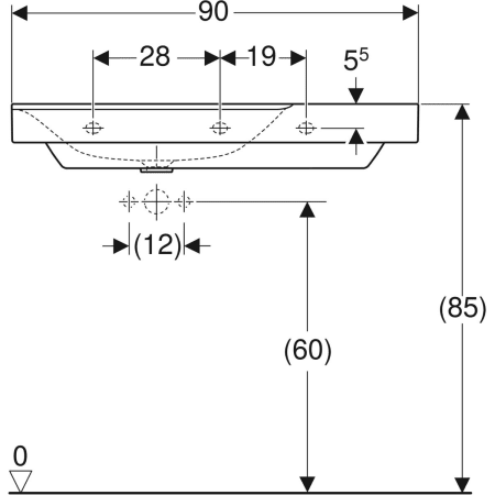 Wandwaschtisch mit Ablagefläche „Xeno2“, rechteckig, Ablagefläche rechts 90 × 48 cm mit KeraTect®