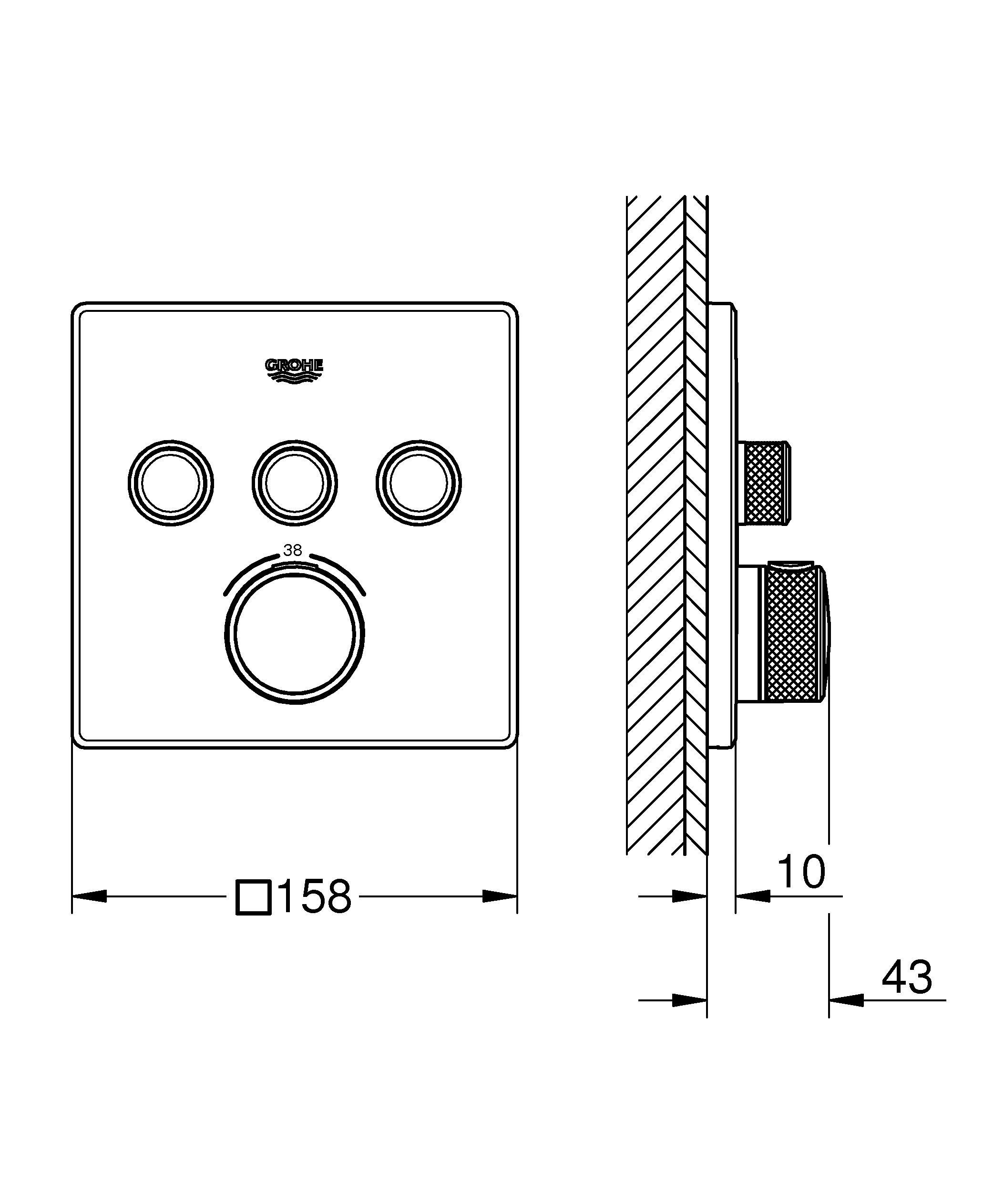 Thermostat Grohtherm SmartControl 29126, mit 3 Absperrventilen und integriertem Brausehalter, Fertigmontageset für Rapido SmartBox, Wandrosette eckig, chrom