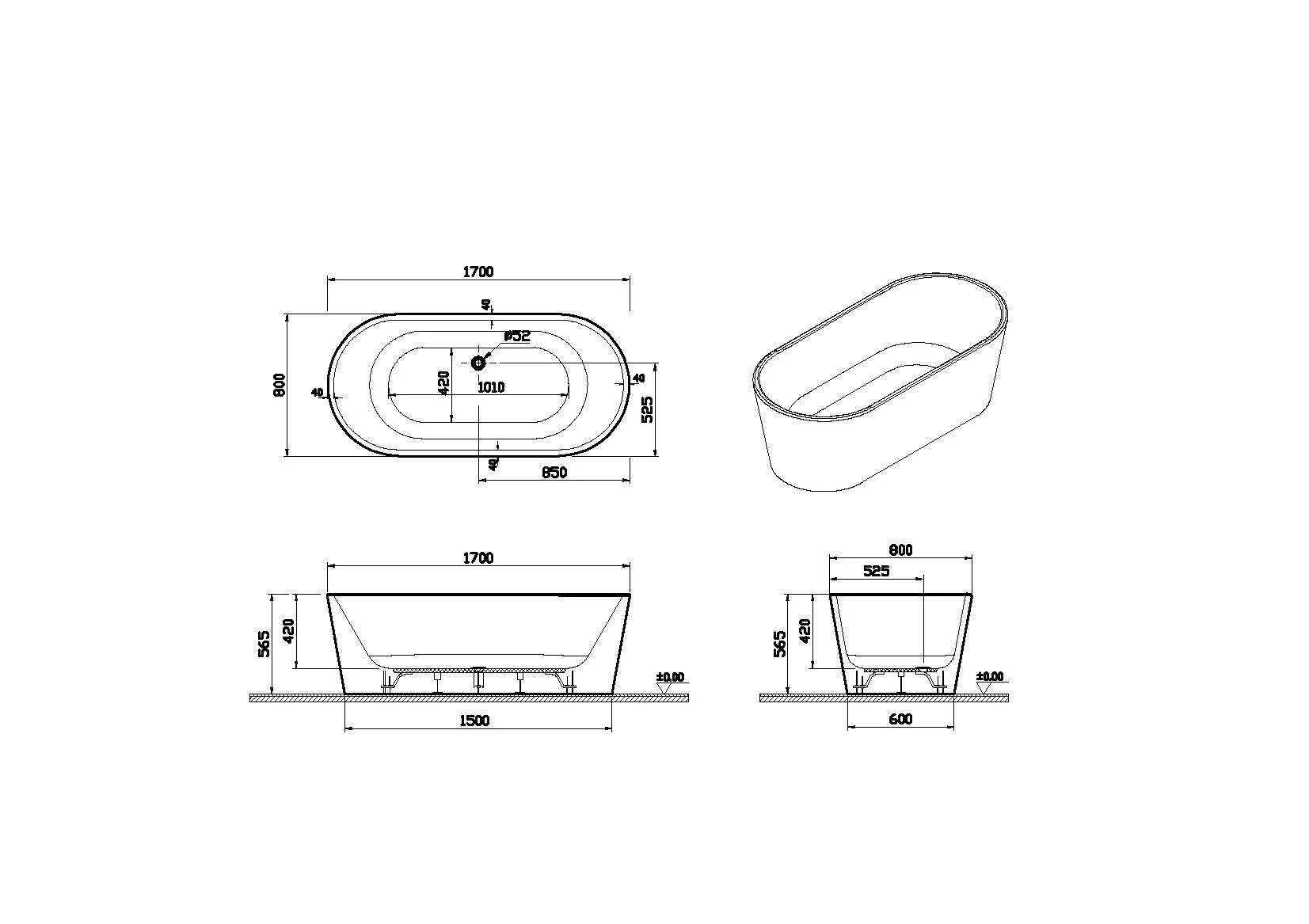 VitrA Geo freistehende Badewanne oval 170 x 80 cm Weißen Hochglanz / Taupe Matt VitrA Geo freistehende Badewanne oval 170 x 80 cm Weißen Hochglanz / Taupe Matt