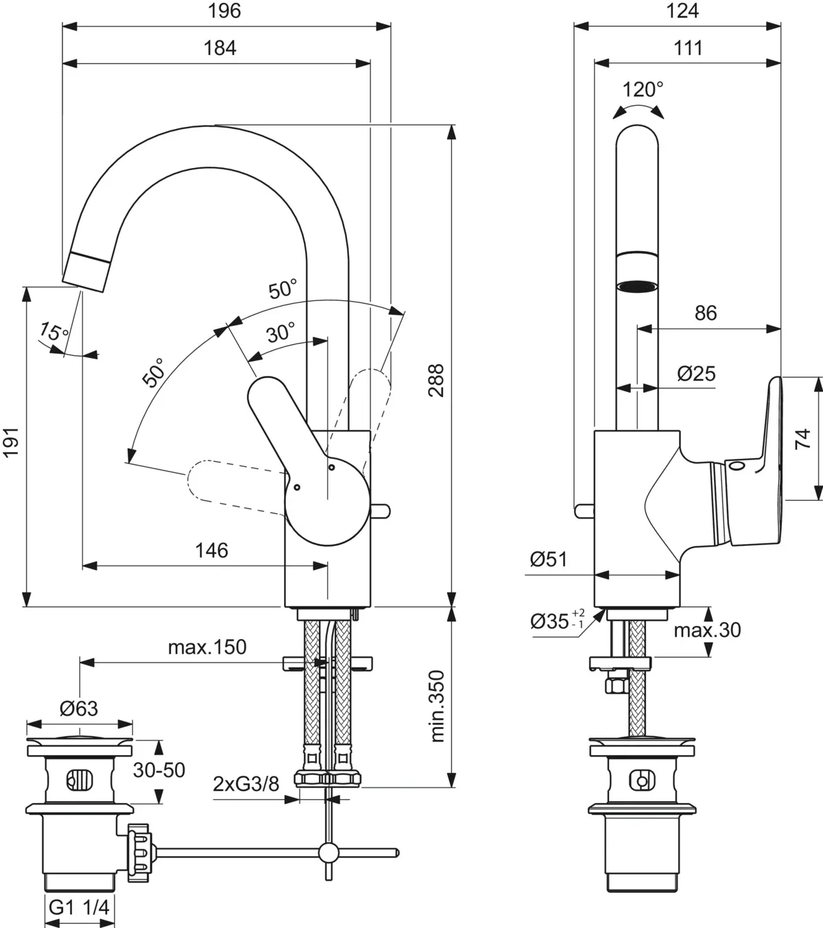 Waschtischarmatur Connect Blue, mit Ablaufgarnitur, mit hohem Auslauf, Ausladung 146mm, Chrom Waschtischarmatur Connect Blue, mit Ablaufgarnitur, mit hohem Auslauf, Ausladung 146mm, Chrom