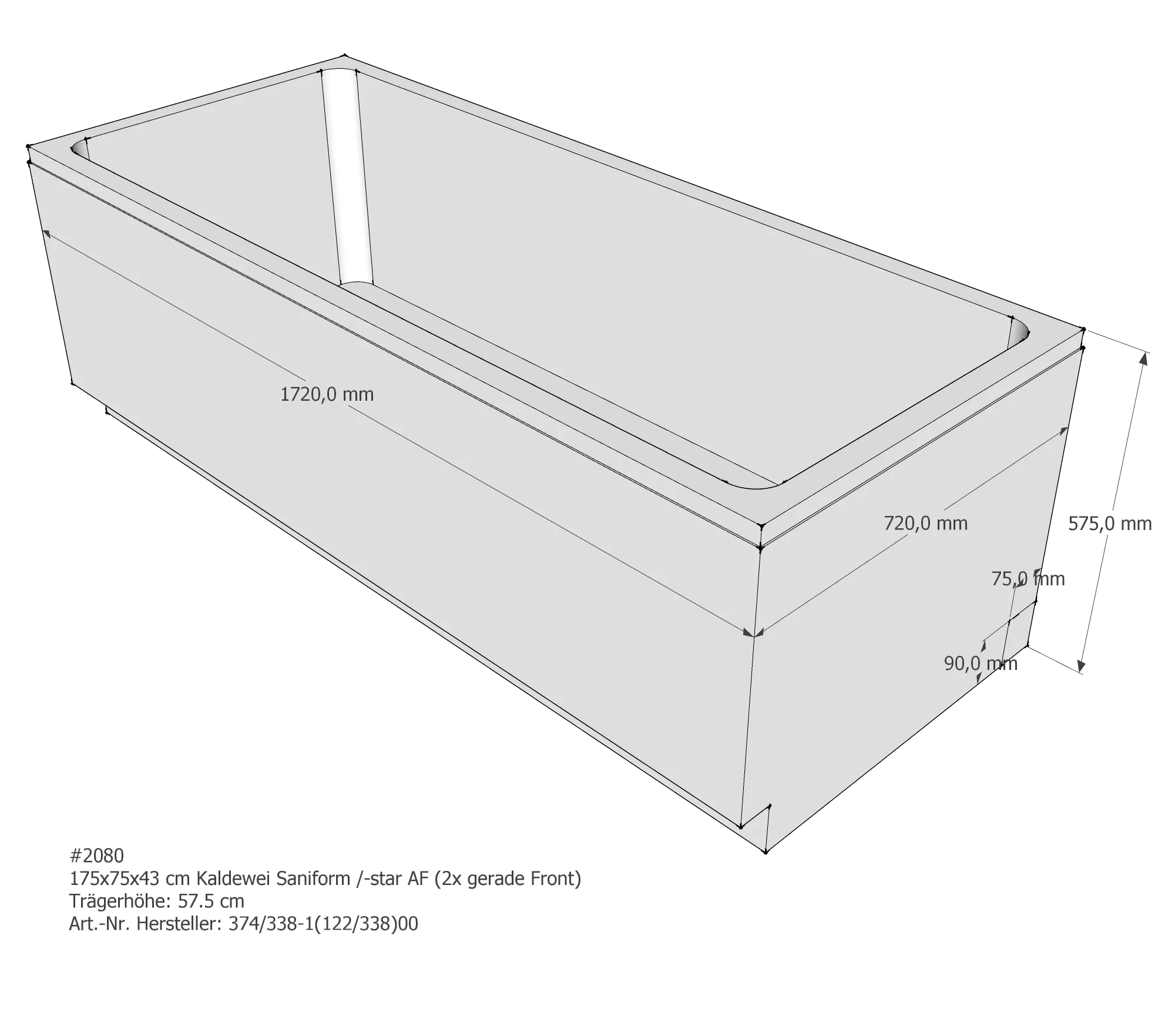 Badewannenträger für Kaldewei Saniform 175 × 75 × 43 cm Badewannenträger für Kaldewei Saniform 175 × 75 × 43 cm