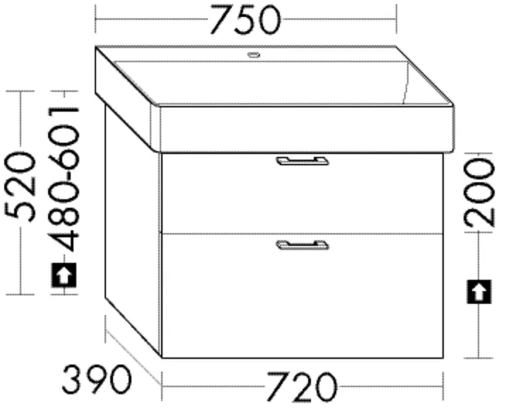 Burgbad Waschtischunterschrank Sys30, 720 mm breit, 520 mm hoch, 390 mm tief, 1 Schublade oben mit Siphonausschnitt, 1 Auszug unten Burgbad Waschtischunterschrank Sys30, 720 mm breit, 520 mm hoch, 390 mm tief, 1 Schublade oben mit Siphonausschnitt, 1 Auszug unten