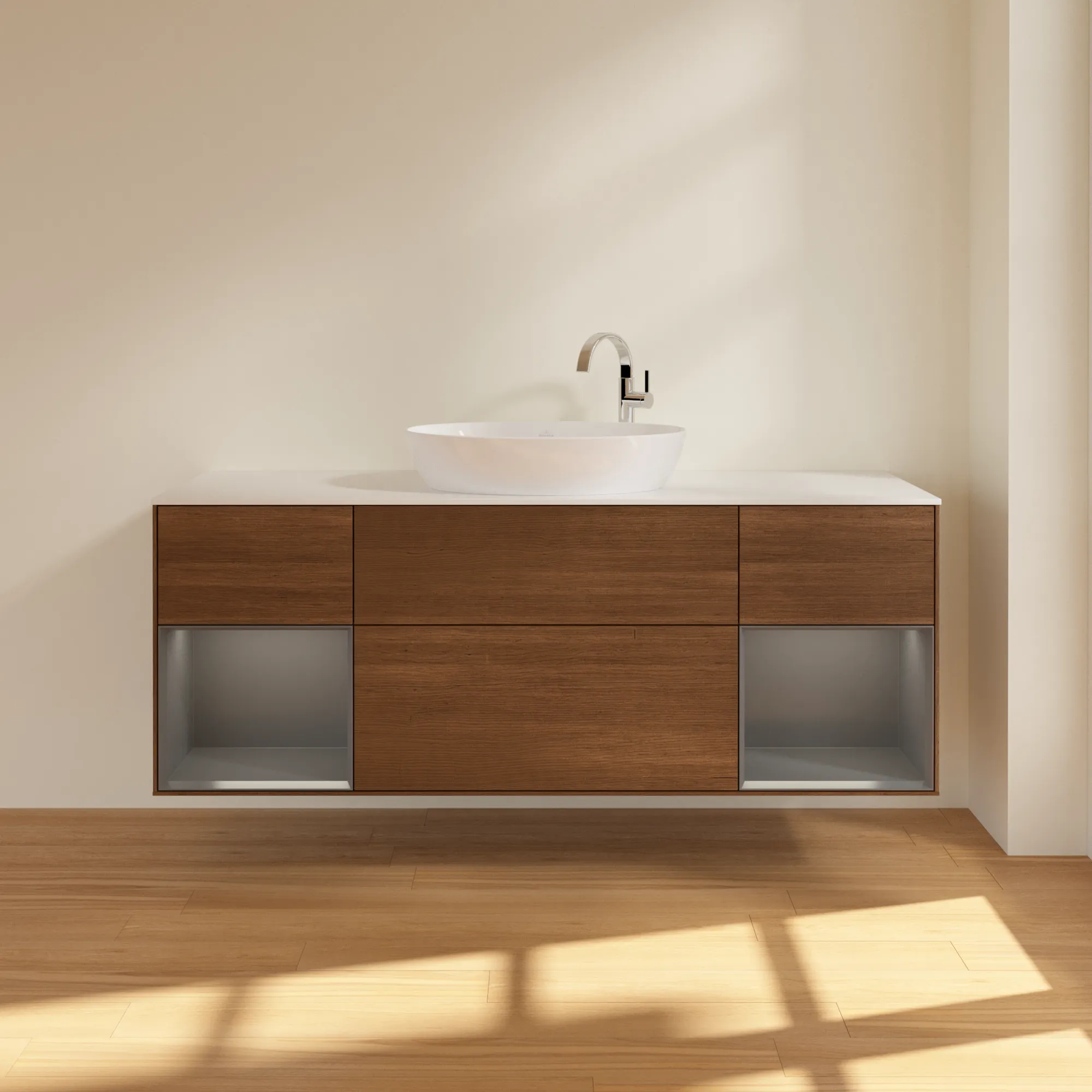 Villeroy & Boch Waschtischunterschrank „Finion“ für Schrankwaschtisch 1600 × 603 × 501 mm Walnut Veneer, für Becken mittig, mit Hahnlochbohrung Villeroy & Boch Waschtischunterschrank „Finion“ für Schrankwaschtisch 1600 × 603 × 501 mm Walnut Veneer, für Becken mittig, mit Hahnlochbohrung