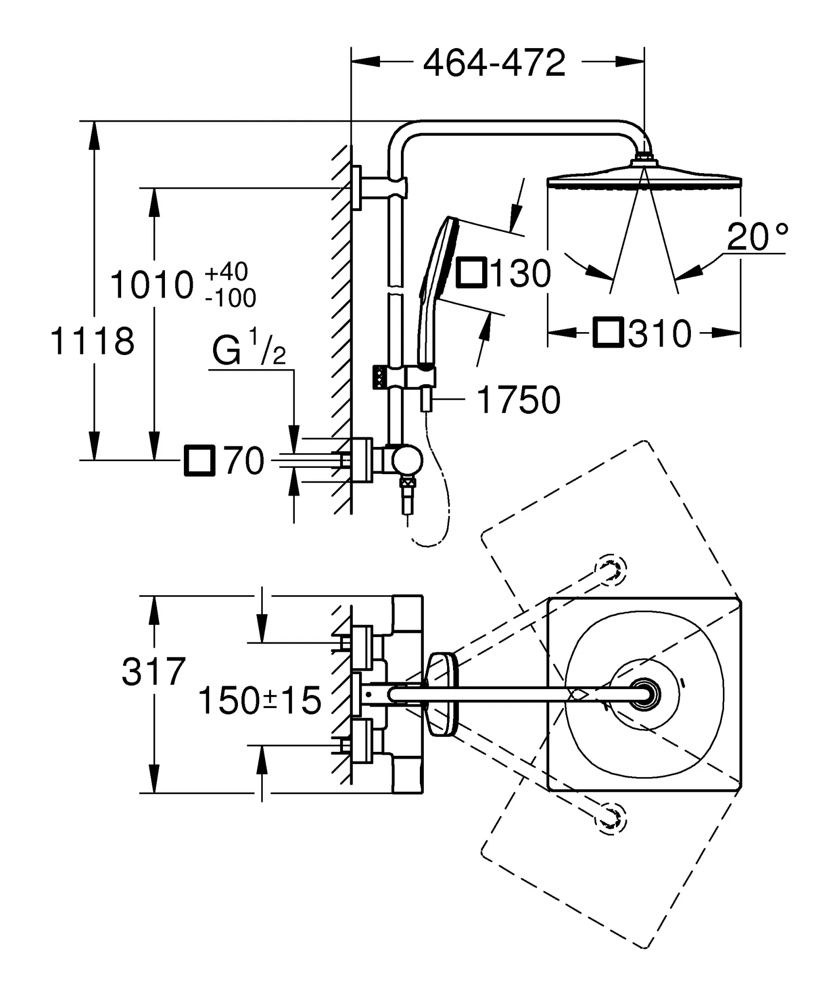 Duschsystem Rainshower SmartActive 310 26837, mit Thermostatbatterie, Wandmontage, 450mm Duscharm, Kopfbrause Rainshower Mono 310 Cube, Handbrause Rainshower SmartActive 130 Cube, hard graphite Duschsystem Rainshower SmartActive 310 26837, mit Thermostatbatterie, Wandmontage, 450mm Duscharm, Kopfbrause Rainshower Mono 310 Cube, Handbrause Rainshower SmartActive 130 Cube, hard graphite
