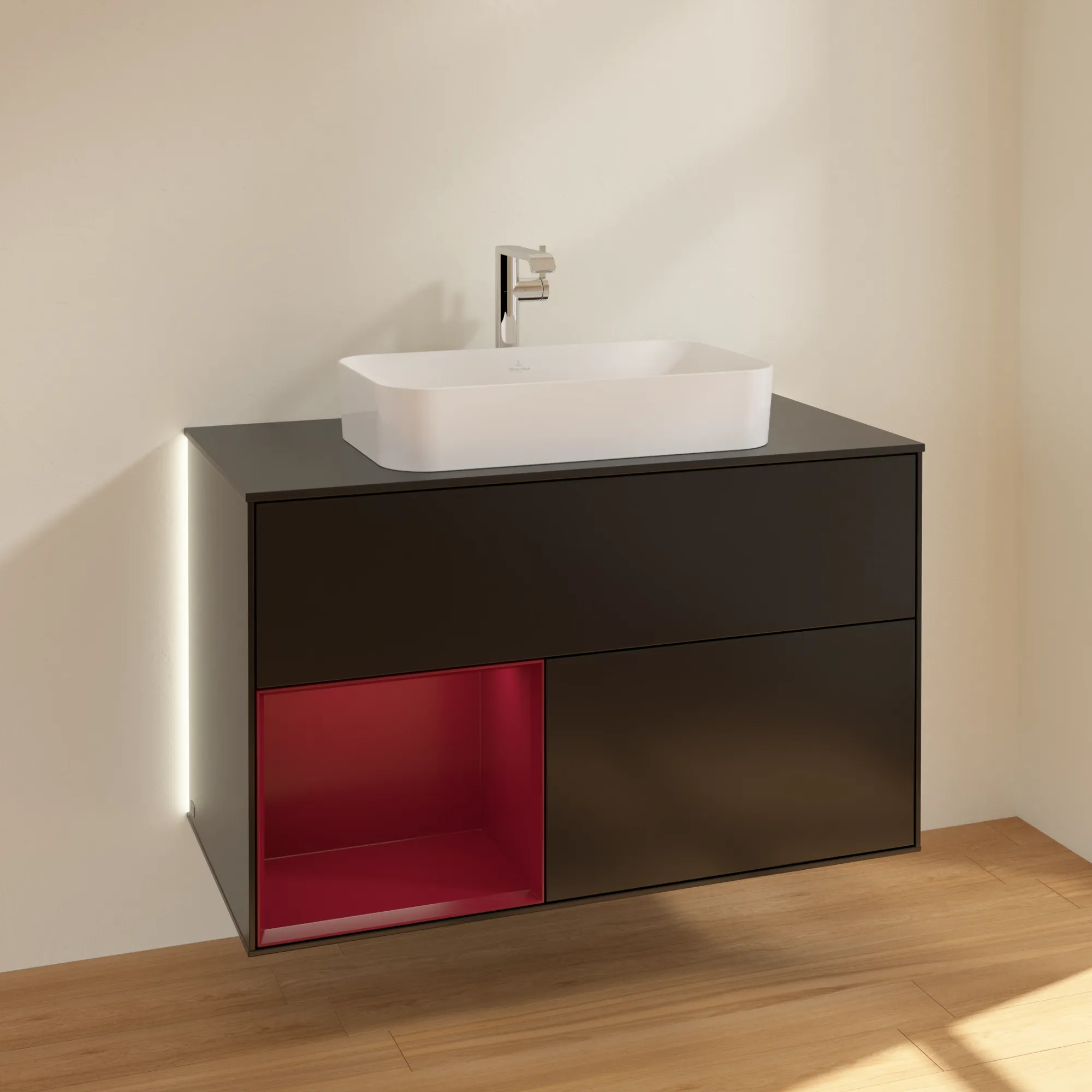 Villeroy & Boch Waschbeckenunterschrank Finion G24, 1000x603x501 mm, Black Matt Lacquer mit Beleuchtung und Push-to-open Funktion
