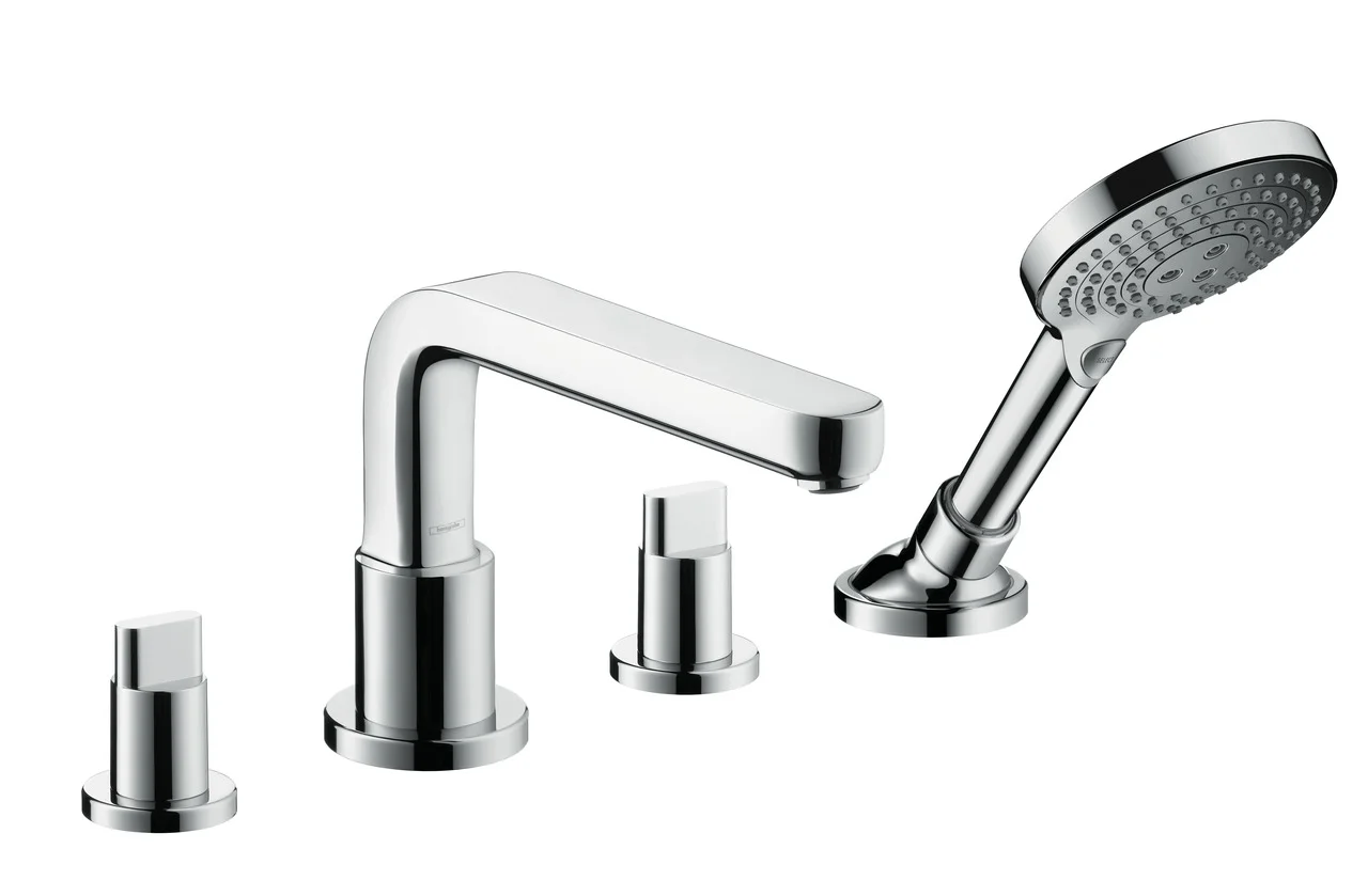 Hansgrohe 4-Loch Wannenarmatur Grundkörper für Wannenrandmontage mit Secuflexbox, maximale Ausziehlänge Handbrause 1,10 m, Anschlussgröße DN15