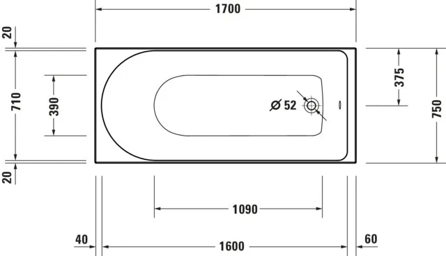 Duravit Whirlwanne „D-Neo“ rechteck 170 × 75 cm, Fußablauf