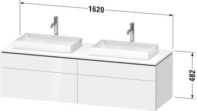 Duravit Waschtischunterschrank wandhängend „L-Cube“ 162 × 48,2 × 55 cm Weiß Hochglanz, links und rechts