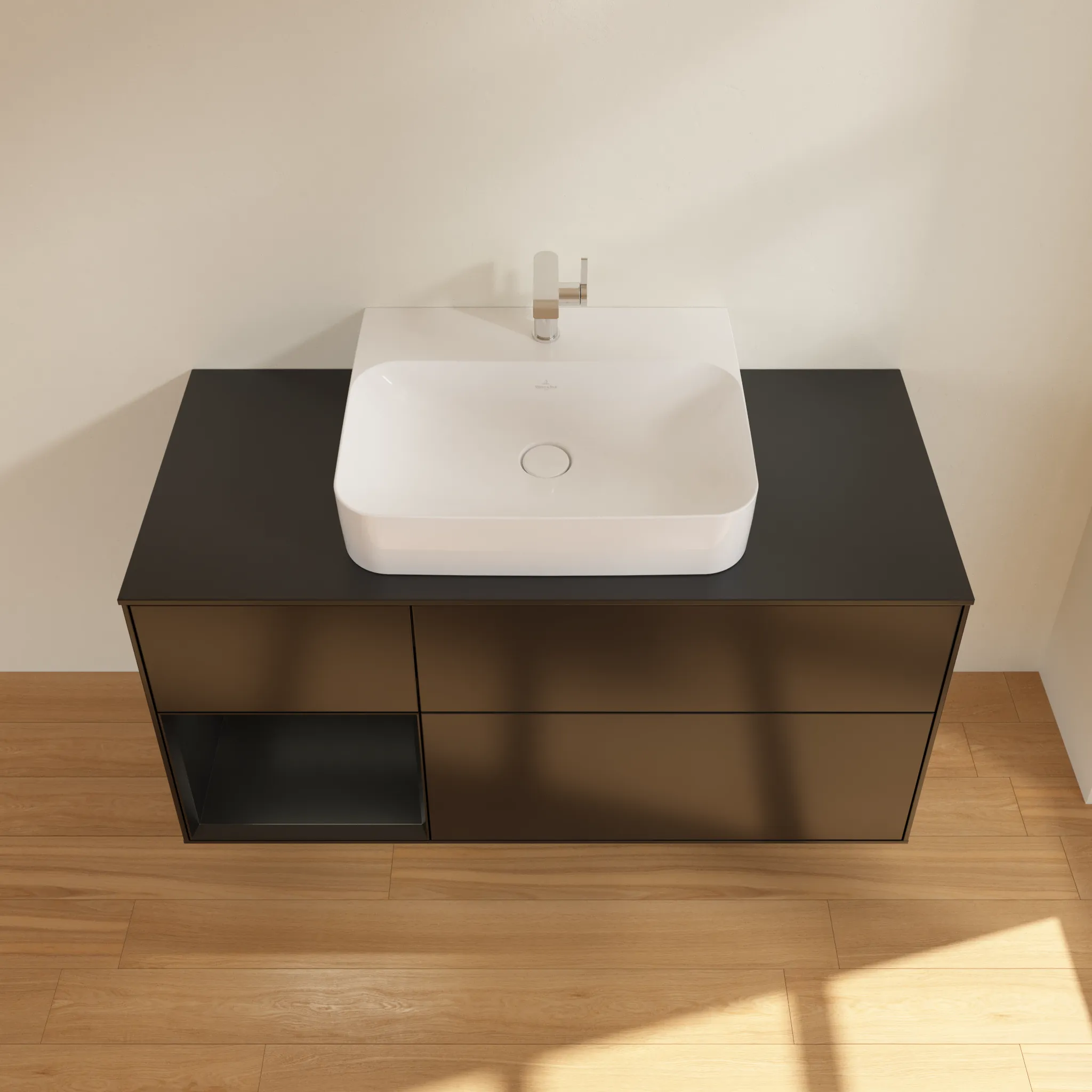 Villeroy & Boch Waschtischunterschrank „Finion“ für Schrankwaschtisch 1200 × 603 × 501 mm Black Matt Lacquer, für Becken mittig
