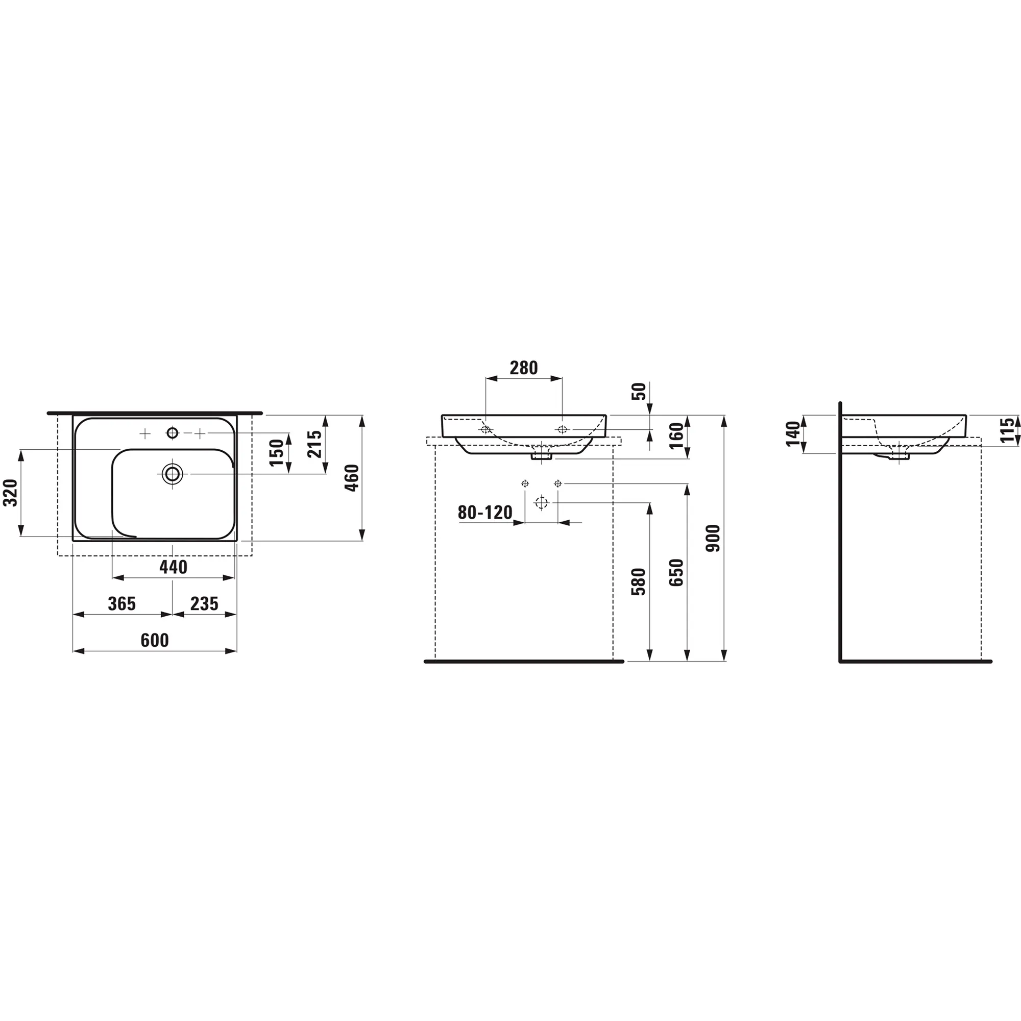 Aufsatzwaschtisch MEDA 460x600x160 Ablage links 1 Hahnloch mit Überlauf Weiß Aufsatzwaschtisch MEDA 460x600x160 Ablage links 1 Hahnloch mit Überlauf Weiß
