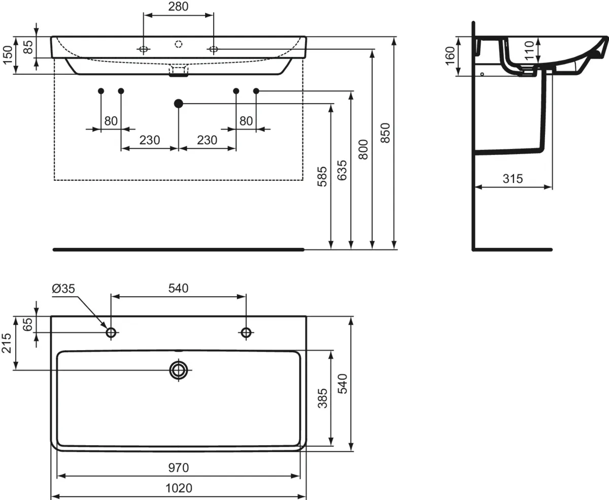 Ideal Standard Waschbecken „i.lifeB“, Hahnlochposition links und rechts Ideal Standard Waschbecken „i.lifeB“, Hahnlochposition links und rechts