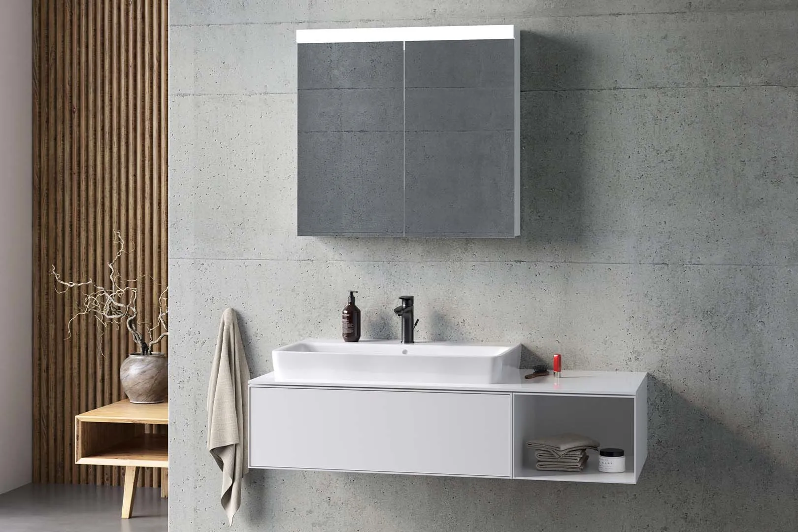 Schneider Spiegelschrank LOB 60/2/LED - Weißer LED-Spiegelschrank mit Aluminiumkorpus und flexibler Montage Schneider Spiegelschrank LOB 60/2/LED - Weißer LED-Spiegelschrank mit Aluminiumkorpus und flexibler Montage