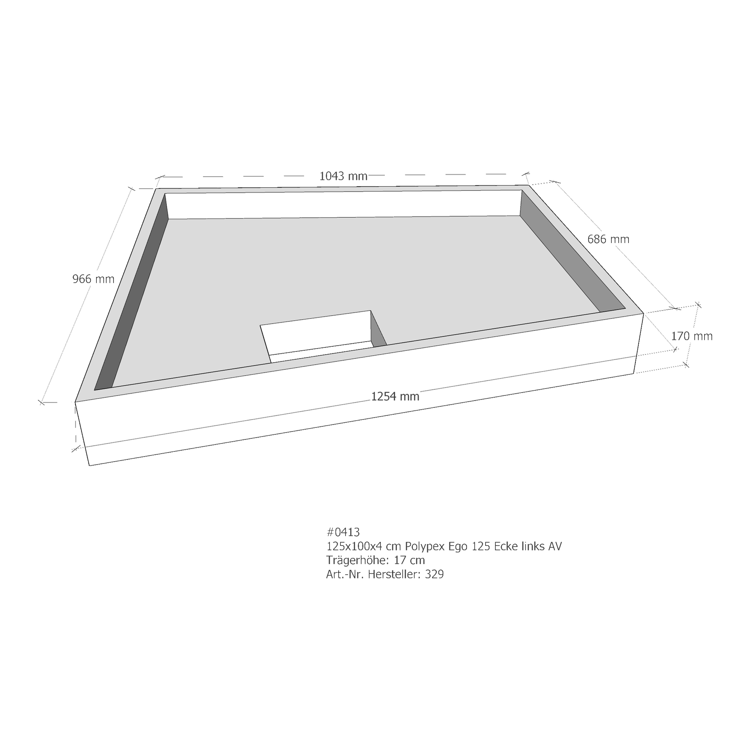 Duschwannenträger für Polypex Ego 125 Ecke links 125 × 100 × 4 cm