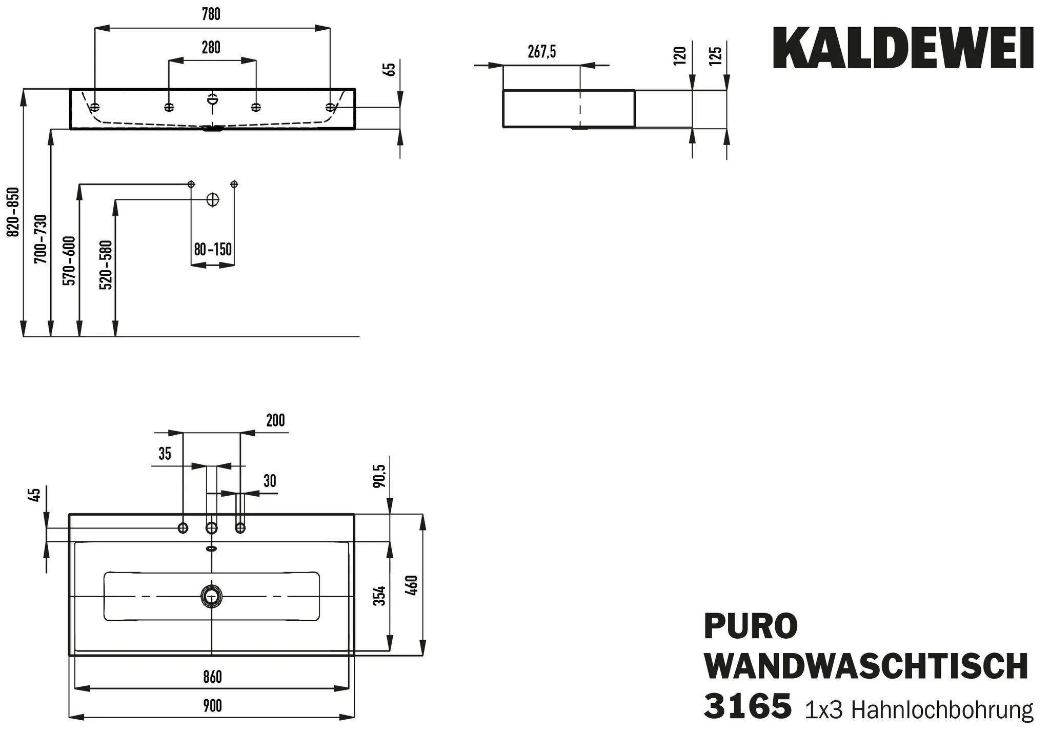 Wandwaschtisch „Puro“ 90 × 46 cm in bahamabeige, mit Perl-Effekt