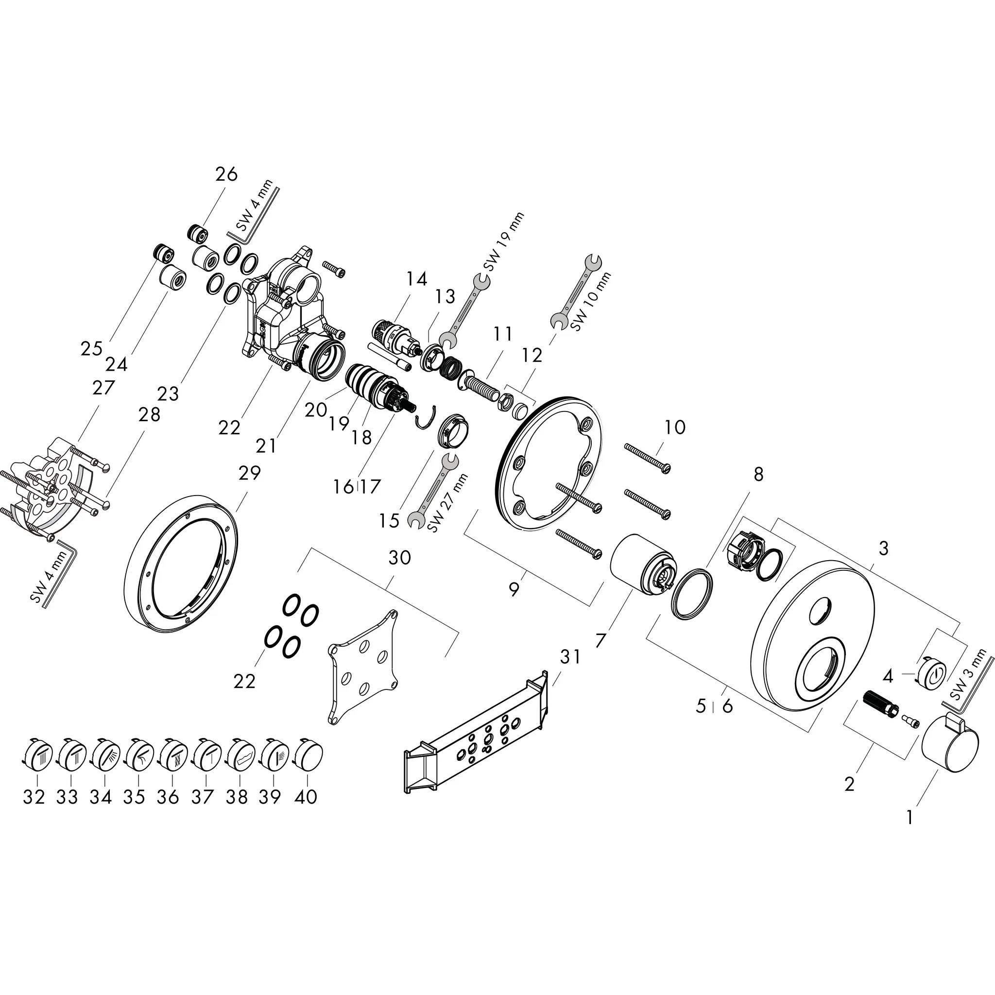 Thermostat Unterputz ShowerSelect S Fertigset 1 Verbraucher chrom Thermostat Unterputz ShowerSelect S Fertigset 1 Verbraucher chrom