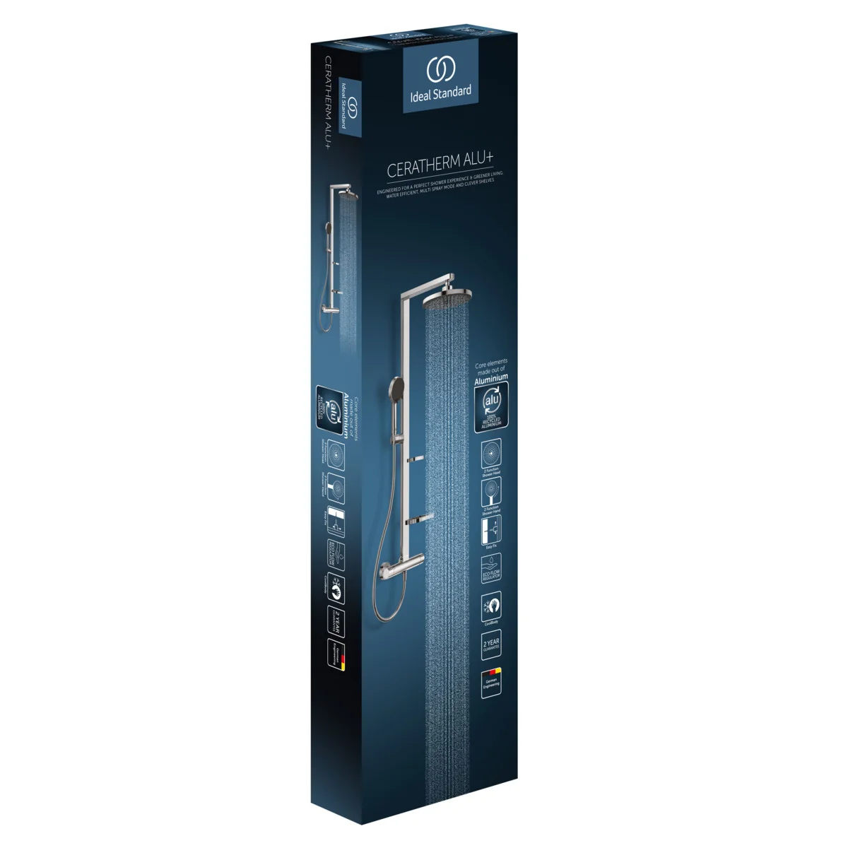 Ideal Standard Ceratherm Alu+ Duschsystem mit Brausethermostat, Chrom, 2 Ablagen, 2 Strahlarten Hand- und Kopfbrause, Idealflex Brauseschlauch Ideal Standard Ceratherm Alu+ Duschsystem mit Brausethermostat, Chrom, 2 Ablagen, 2 Strahlarten Hand- und Kopfbrause, Idealflex Brauseschlauch