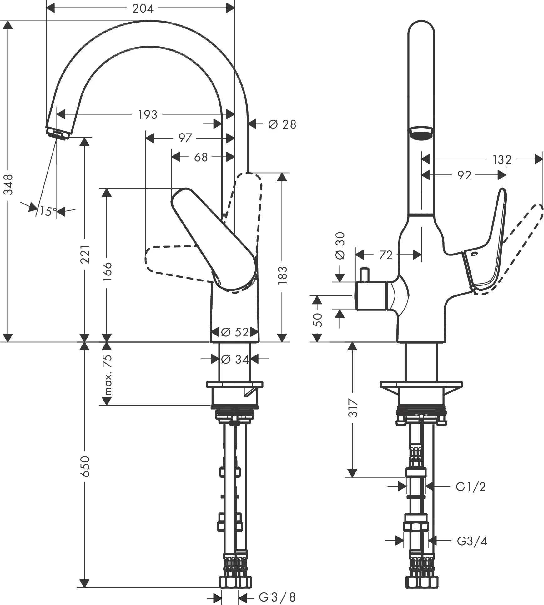 Hansgrohe Focus M42 Einhebel-Küchenmischer 220, Geräteabsperrventil, Chrom, Schwenkbereich einstellbar auf 110° oder 360°, Normalstrahl, Keramikmischsystem, für Durchlauferhitzer geeignet