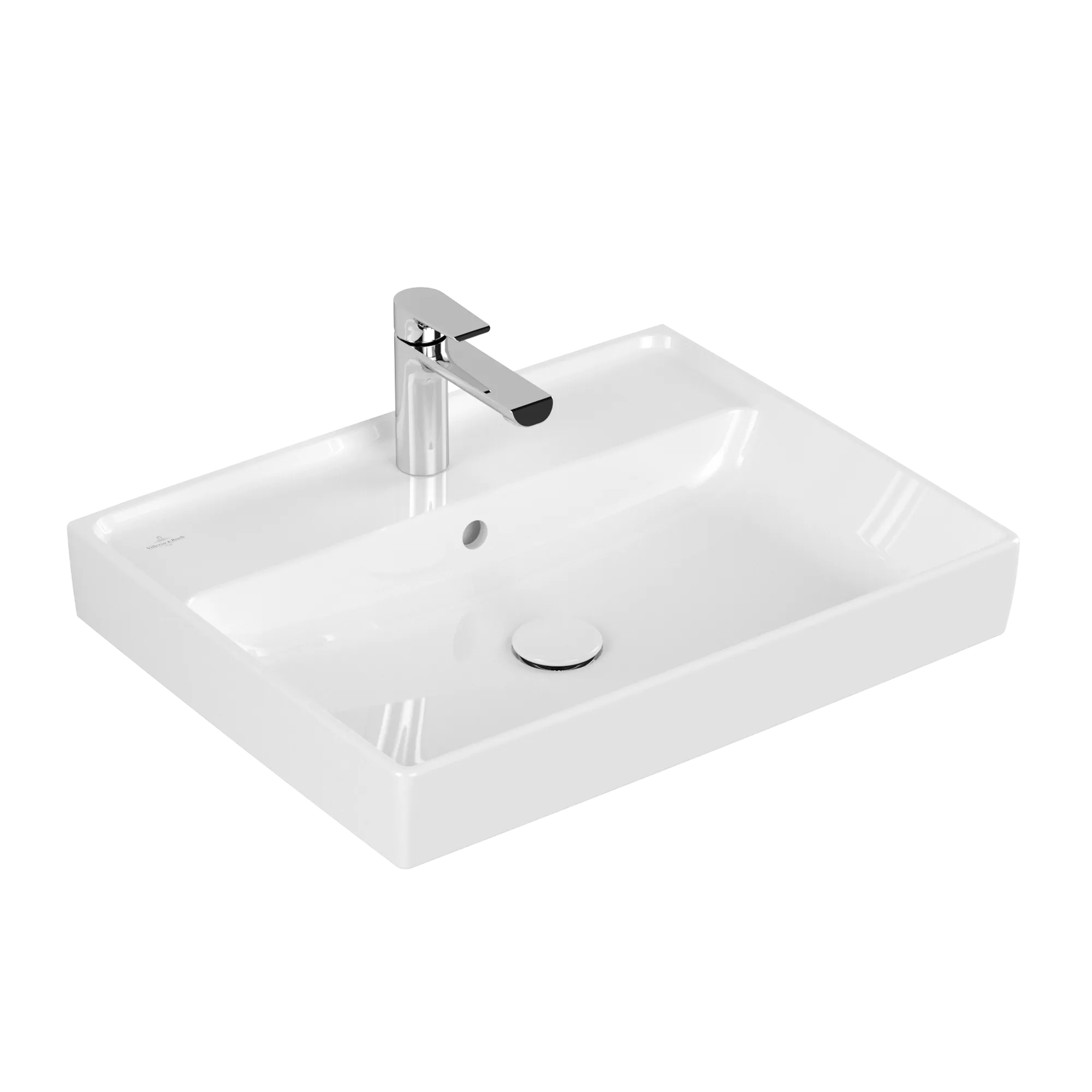 Villeroy & Boch Wandwaschtisch aus TitanCeram „Collaro“ 600 × 470 × 160 mm, mit Hahnlochbohrung, Hahnlochposition mittig in Weiß Alpin
