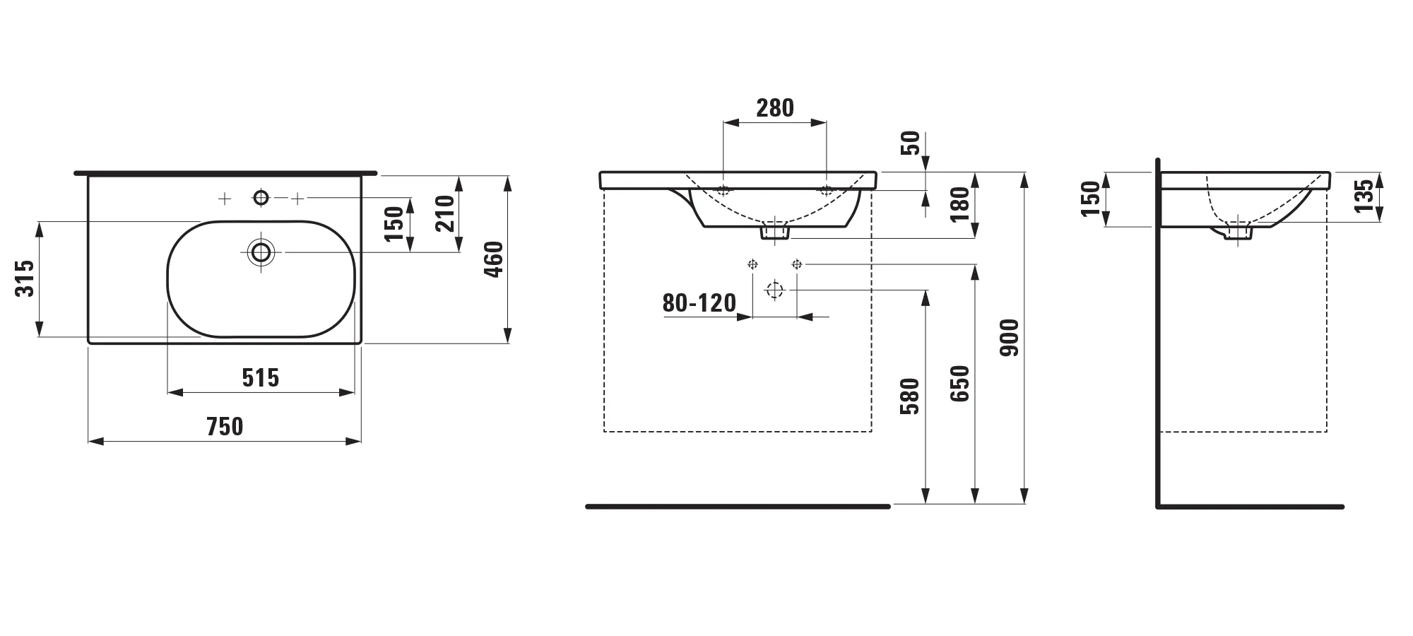 Waschtisch LUA 460x750x180 asymmetrisch Becken rechts 1 Hahnloch mit Überlauf weiß Waschtisch LUA 460x750x180 asymmetrisch Becken rechts 1 Hahnloch mit Überlauf weiß