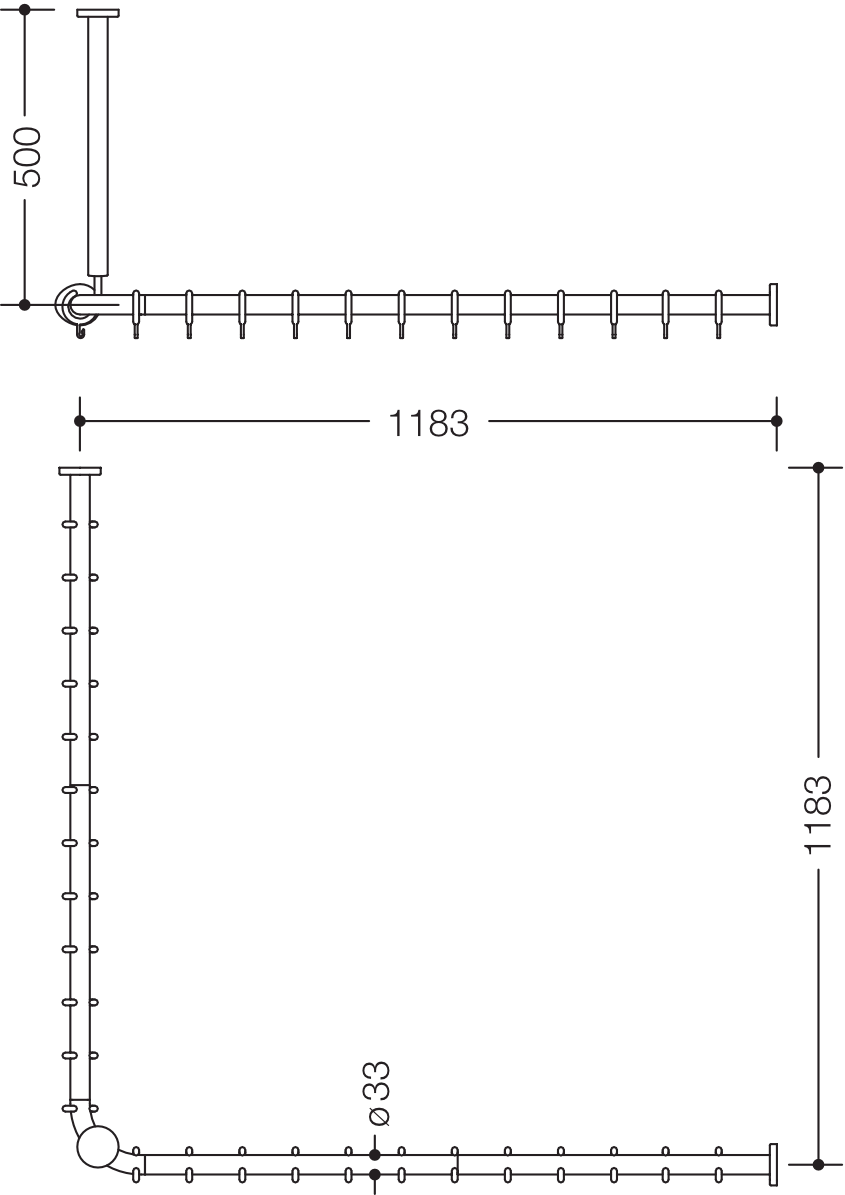 HEWI Duschvorhangstange „Serie 801“ 121,8 × 121,8 cm