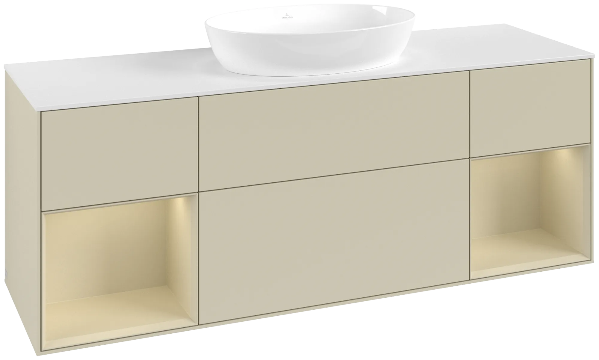 Villeroy & Boch Finion Waschbeckenunterschrank GD0, 1600 x 603 x 501 mm, Silk Grey Matt Lacquer / Glass White Matt