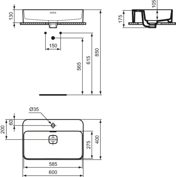 Waschbecken „StradaII“ 60 × 40 × 17,5 cm, Hahnlochposition mittig Waschbecken „StradaII“ 60 × 40 × 17,5 cm, Hahnlochposition mittig