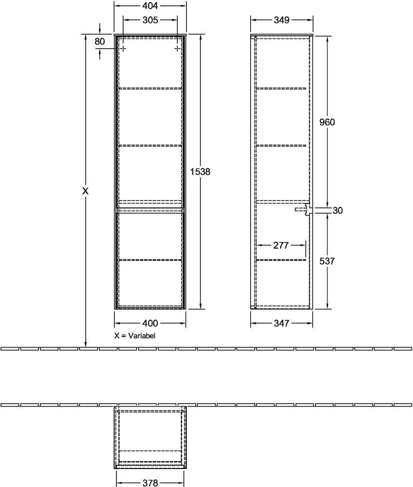 Villeroy & Boch Hochschrank „Collaro“ 40,4 × 153,8 × 34,9 cm ohne Beleuchtung, Anschlag rechts, 2 Türen