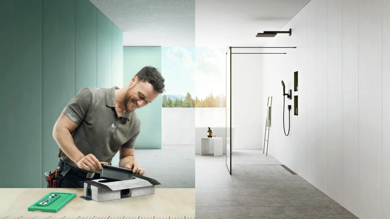 Hansgrohe RainDrain Match Duschrinne 1000 mm, Mattschwarz, höhenverstellbarer Rahmen, Edelstahl V2A, bis 18 mm Fliesenstärke