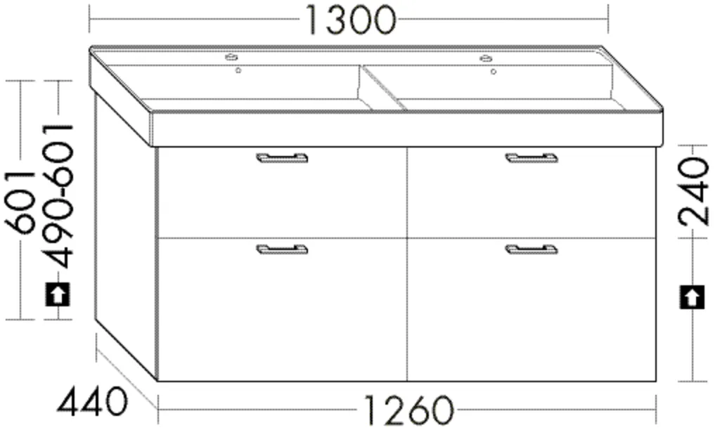 Burgbad Waschtischunterschrank Sys30, Collaro 4A34D1, 1.260 x 440 mm, H 601 mm, 2 Schubladen oben, 2 Auszüge unten Burgbad Waschtischunterschrank Sys30, Collaro 4A34D1, 1.260 x 440 mm, H 601 mm, 2 Schubladen oben, 2 Auszüge unten
