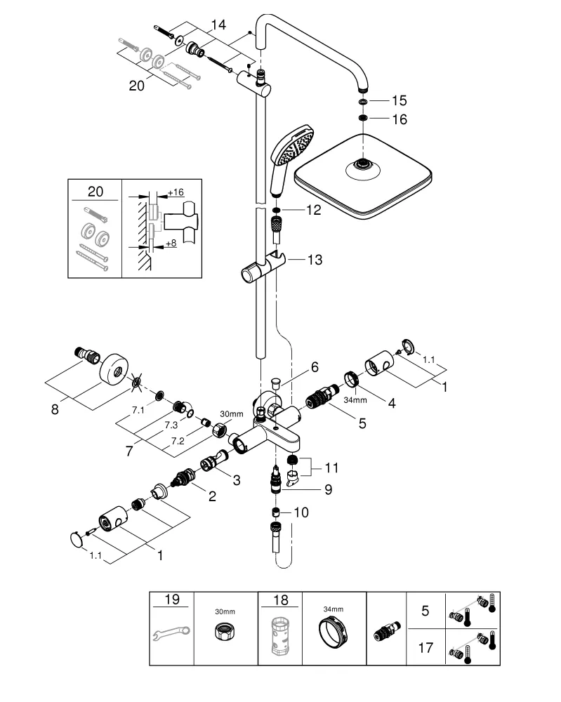 Grohe Tempesta System 250 Cube Duschsystem mit Thermostat-Wannenbatterie, Wandmontage, Kopfbrause Tempesta 250 Cube, Handbrause Tempesta Cube 110, matt black Grohe Tempesta System 250 Cube Duschsystem mit Thermostat-Wannenbatterie, Wandmontage, Kopfbrause Tempesta 250 Cube, Handbrause Tempesta Cube 110, matt black
