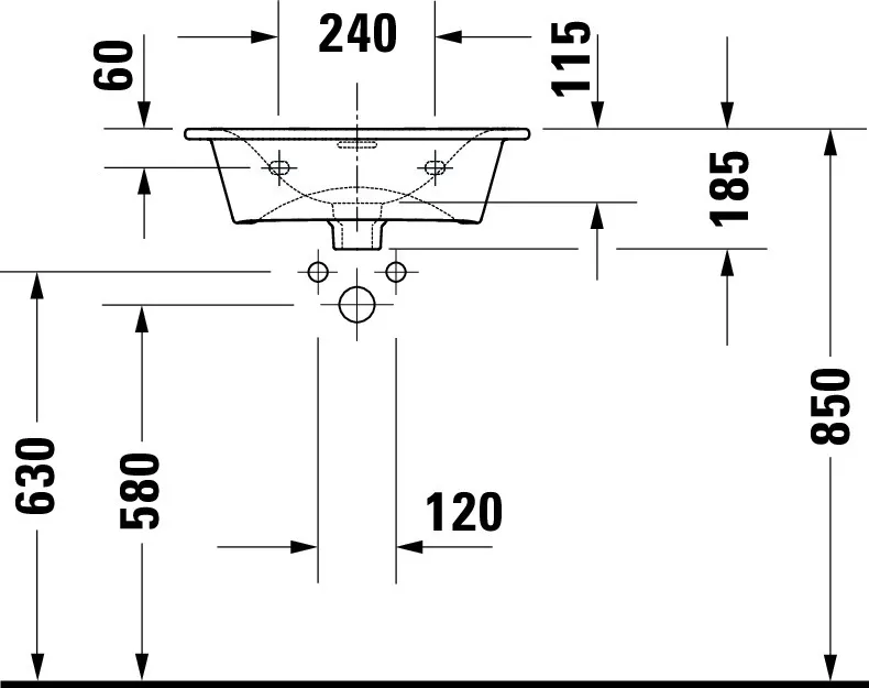 Möbelhandwaschbecken Viu 530mm, Weiß mit Überlauf, mit HLB, 1 Hahnloch