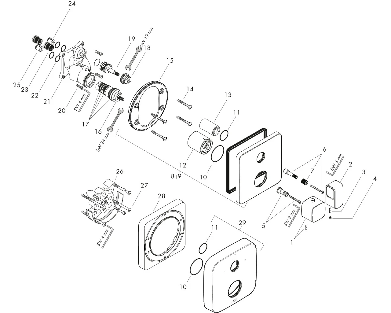 Thermostat UP Axor Urquiola F-Set chrom mit Absperr-u.Umstellventil