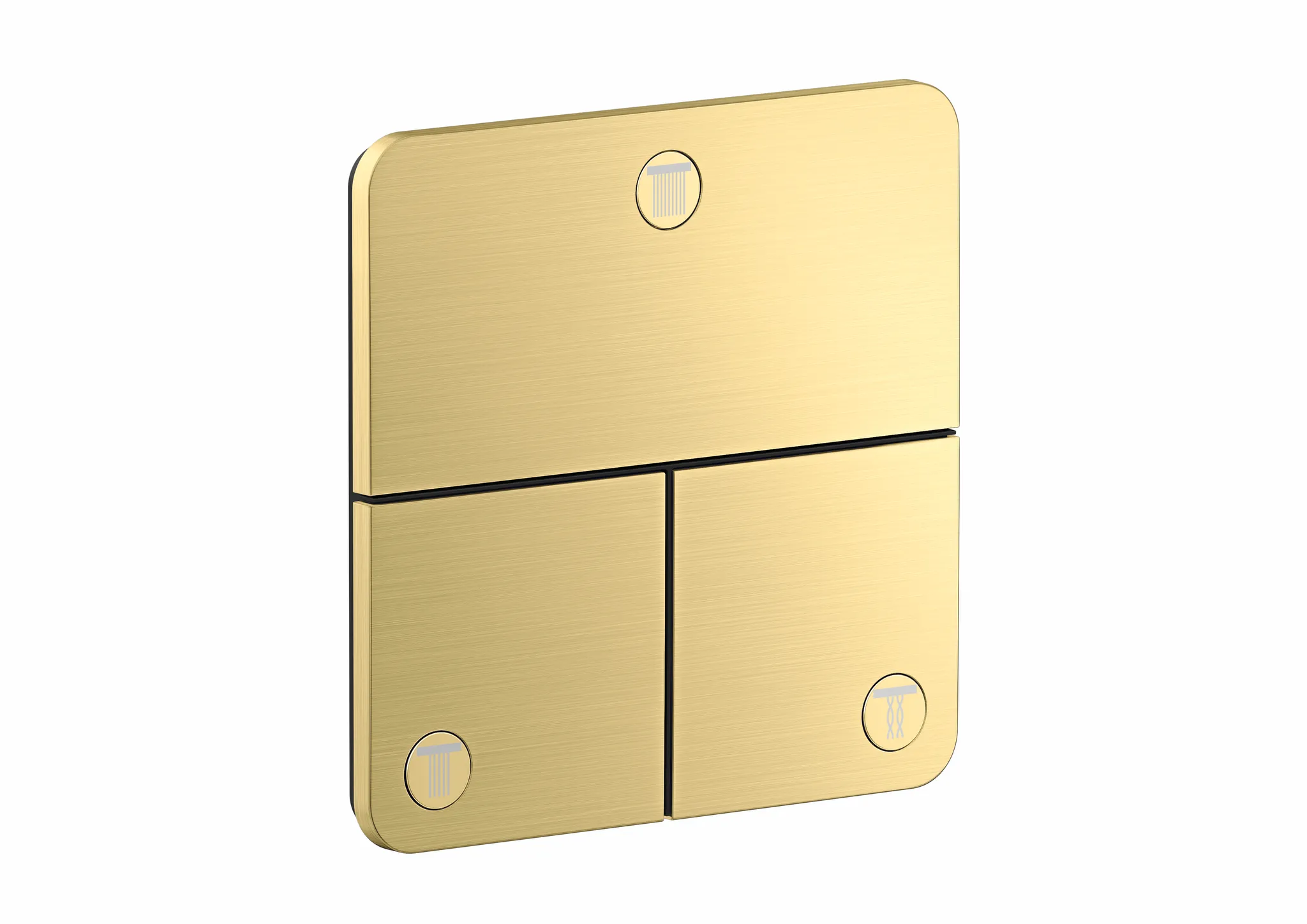 Hansgrohe AXOR ShowerSelect ID Absperrventil Unterputz, 3 Verbraucher, Brushed Brass, flache Rosette, mit Tasten Rain klein, Rain groß, Handbrause, Schwall und MonoRain Hansgrohe AXOR ShowerSelect ID Absperrventil Unterputz, 3 Verbraucher, Brushed Brass, flache Rosette, mit Tasten Rain klein, Rain groß, Handbrause, Schwall und MonoRain