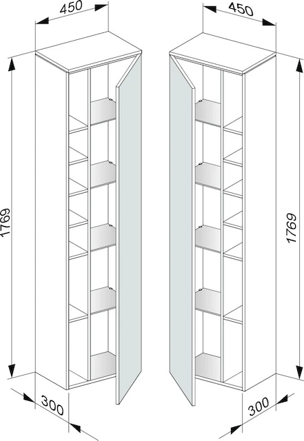 Edition 400 Hochschrank 1-türig, Anschlag rechts 450 x 1769 x 300 mm cashmere/cashmere