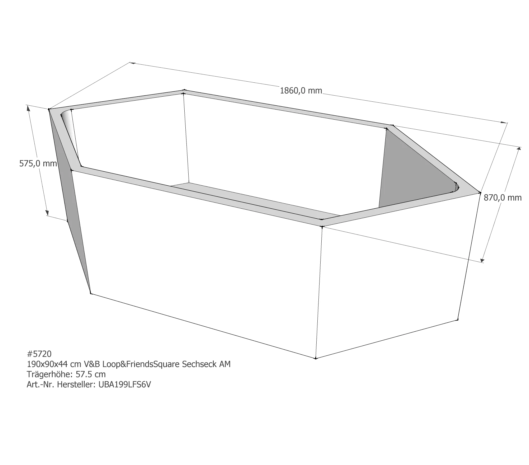 Badewannenträger für Villeroy & Boch Loop & Friends 190 × 90 × 44 cm