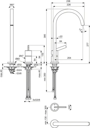 Ideal Standard Einhand-Küchenarmatur „Gusto“ Ausladung 204 mm