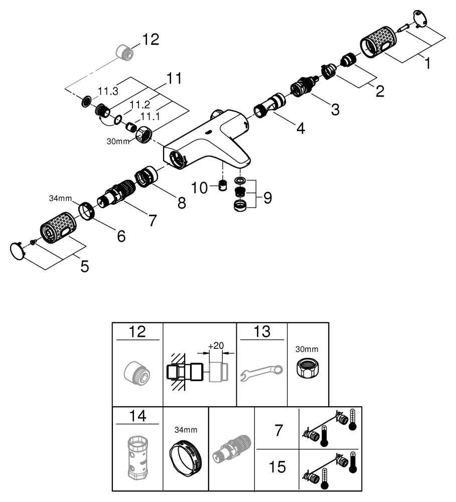 Grohe Grohtherm 1000 Performance Thermostat-Wannenbatterie Wandmontage chrom Grohe Grohtherm 1000 Performance Thermostat-Wannenbatterie Wandmontage chrom
