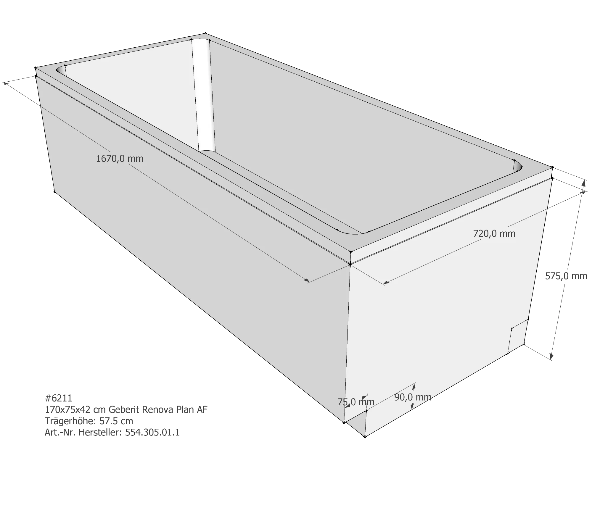 Badewannenträger passend für Geberit Renova Plan 170 × 75 × 42 cm Badewannenträger passend für Geberit Renova Plan 170 × 75 × 42 cm