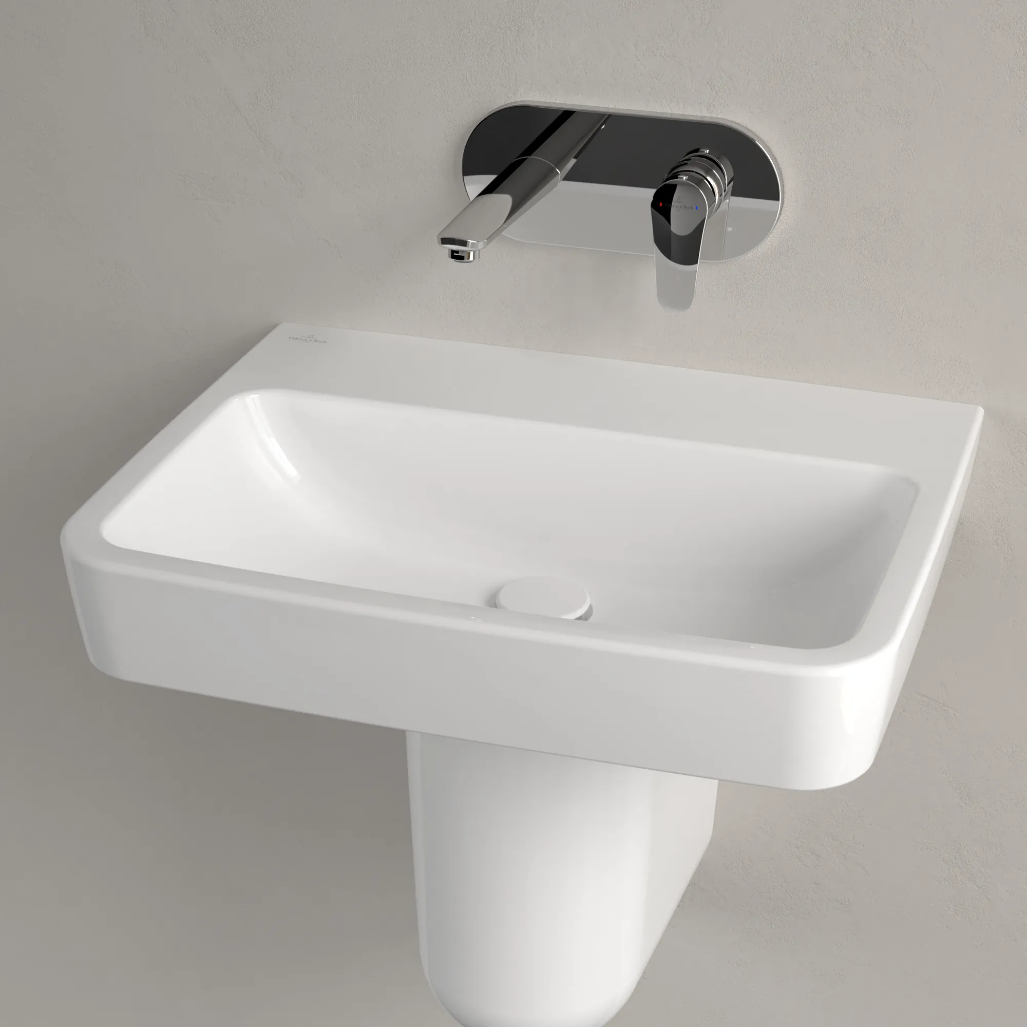 Villeroy & Boch O.novo Wandwaschbecken 600x460x175 mm, weiß Alpin AntiBac CeramicPlus, eckig, rechteckige Innenform, ohne Überlauf, glänzende Oberfläche