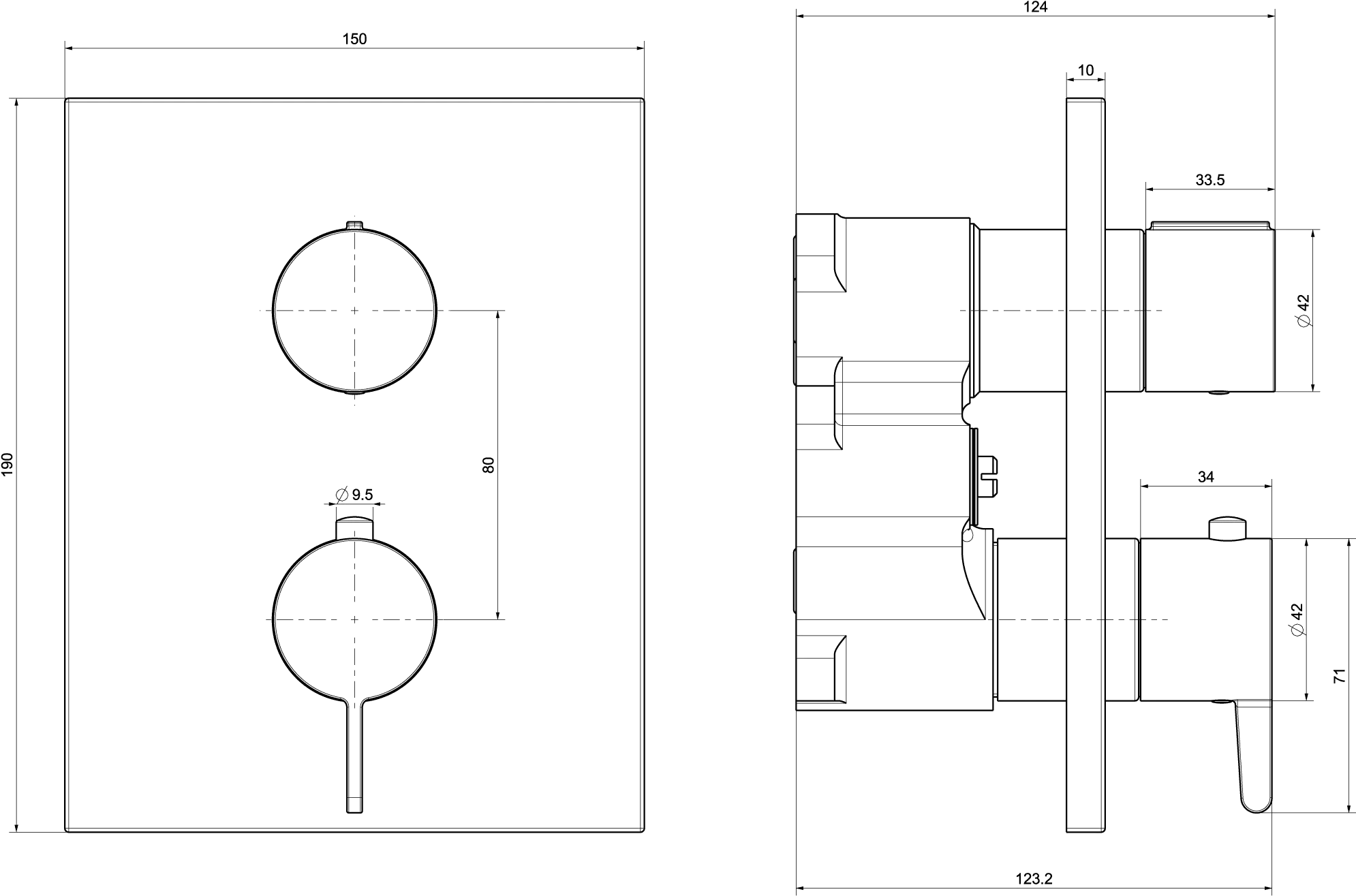 Zweihand-Unterputz-Armatur „Conum“ 12,4 cm in Brushed Nickel Matt Zweihand-Unterputz-Armatur „Conum“ 12,4 cm in Brushed Nickel Matt