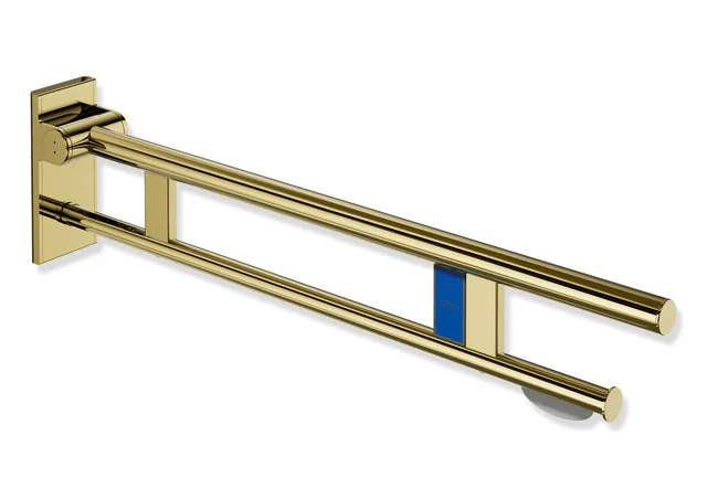 HEWI System 900 - Mobiler Stützklappgriff Duo, Edelstahl PVD gold glänzend, Ausladung 850 mm, mit WC-Papierhalter und Funk-Spülauslösung, links HEWI System 900 - Mobiler Stützklappgriff Duo, Edelstahl PVD gold glänzend, Ausladung 850 mm, mit WC-Papierhalter und Funk-Spülauslösung, links