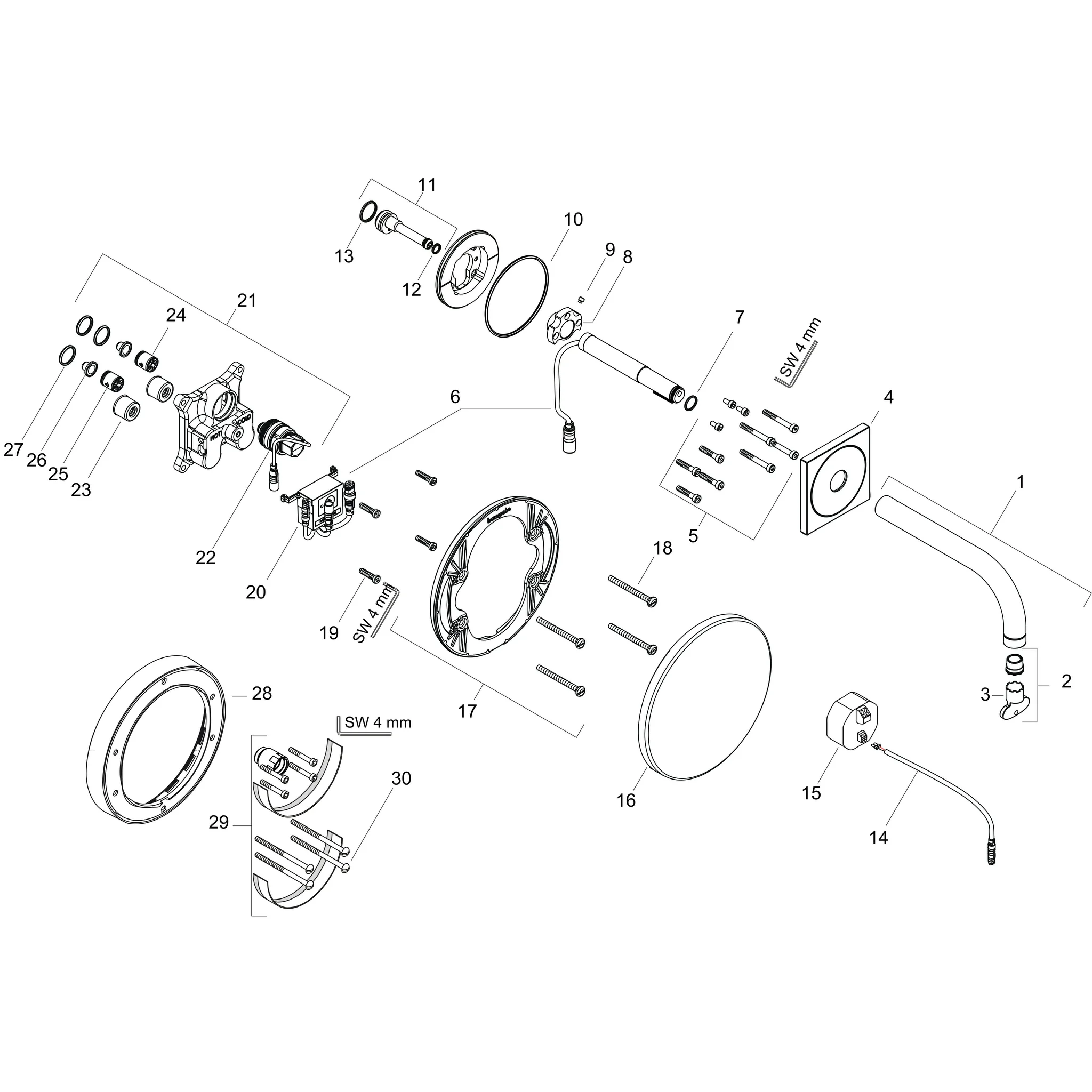 Hansgrohe AXOR Uno Elektronik-Waschtischmischer Unterputz, Mattschwarz, Ausladung 225 mm, Normalstrahl, max. Durchfluss 5 l/min