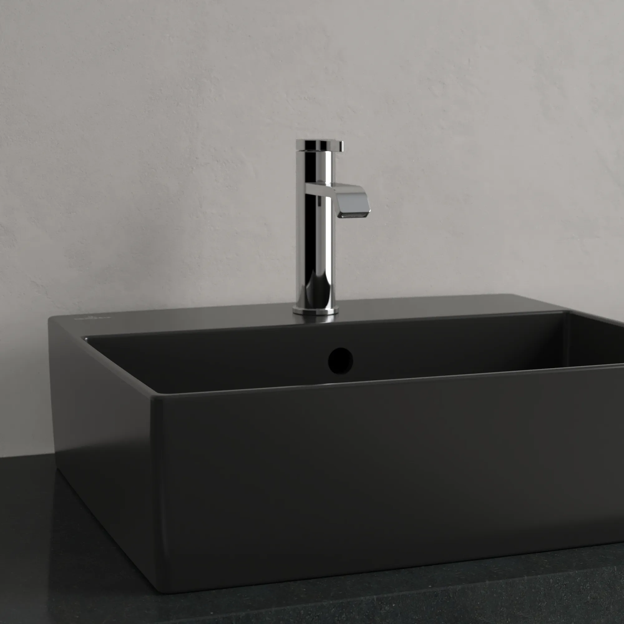 Villeroy & Boch Aufsatzwaschbecken Memento 2.0 Pure Black CeramicPlus, 498x420x139 mm, TitanCeram, matt, mit Überlauf, für 3-Loch-Armatur Villeroy & Boch Aufsatzwaschbecken Memento 2.0 Pure Black CeramicPlus, 498x420x139 mm, TitanCeram, matt, mit Überlauf, für 3-Loch-Armatur